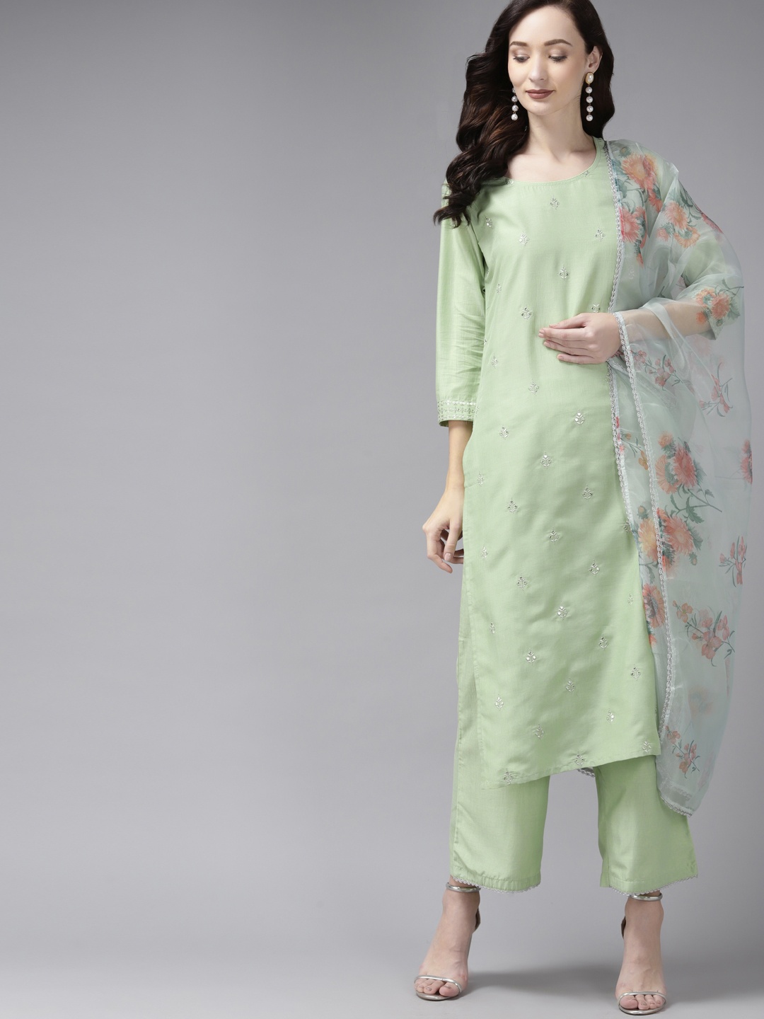 Indo Era Women Sea Green Ethnic Motifs Embroidered Regular Kurta with Palazzos & With Dupatta
Indo Era Women Sea Green Ethnic Motifs Embroidered Regular Kurta with Palazzos & With Dupatta
