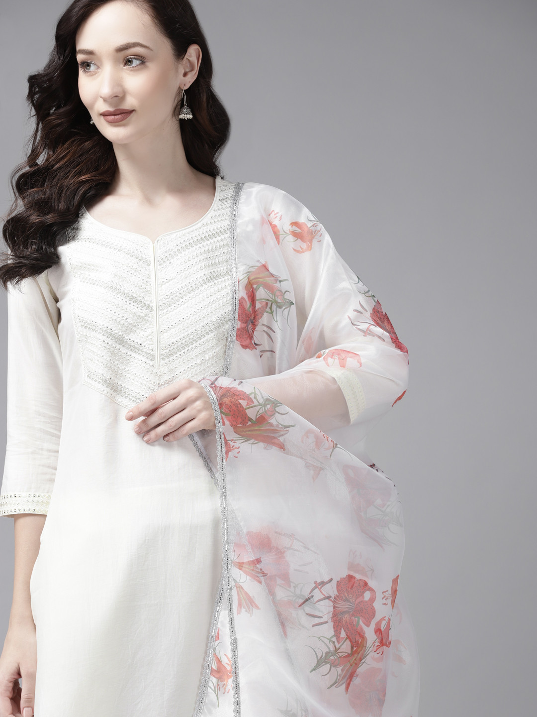 Indo Era Women White Ethnic Motifs Yoke Design Regular Thread Work Kurta with Trousers & With Dupatta
Indo Era Women White Ethnic Motifs Yoke Design Regular Thread Work Kurta with Trousers & With Dupatta