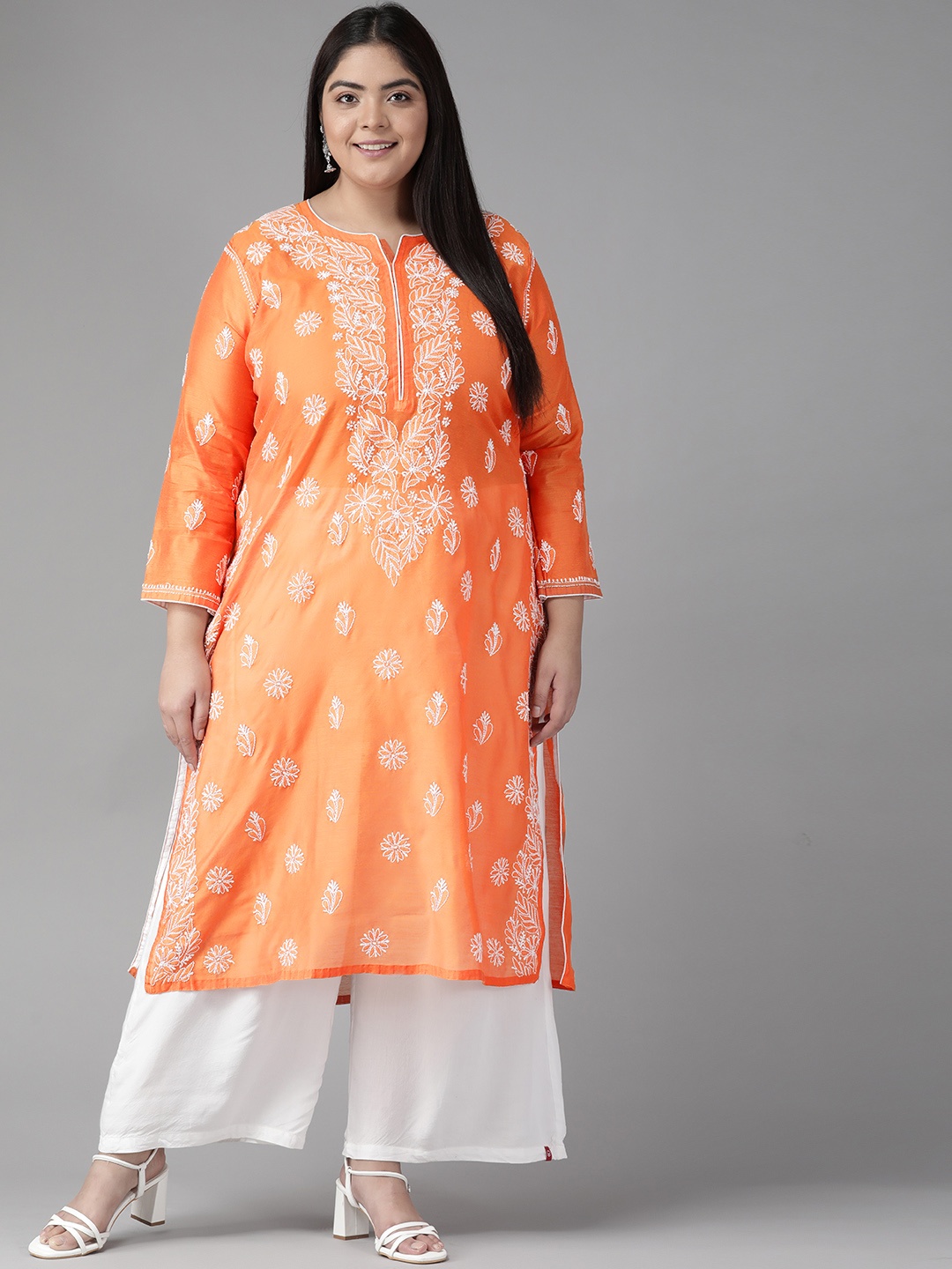 ADA Women Orange & White Ethnic Motifs Embroidered Chikankari Handloom Handloom Kurta
ADA Women Orange & White Ethnic Motifs Embroidered Chikankari Handloom Handloom Kurta