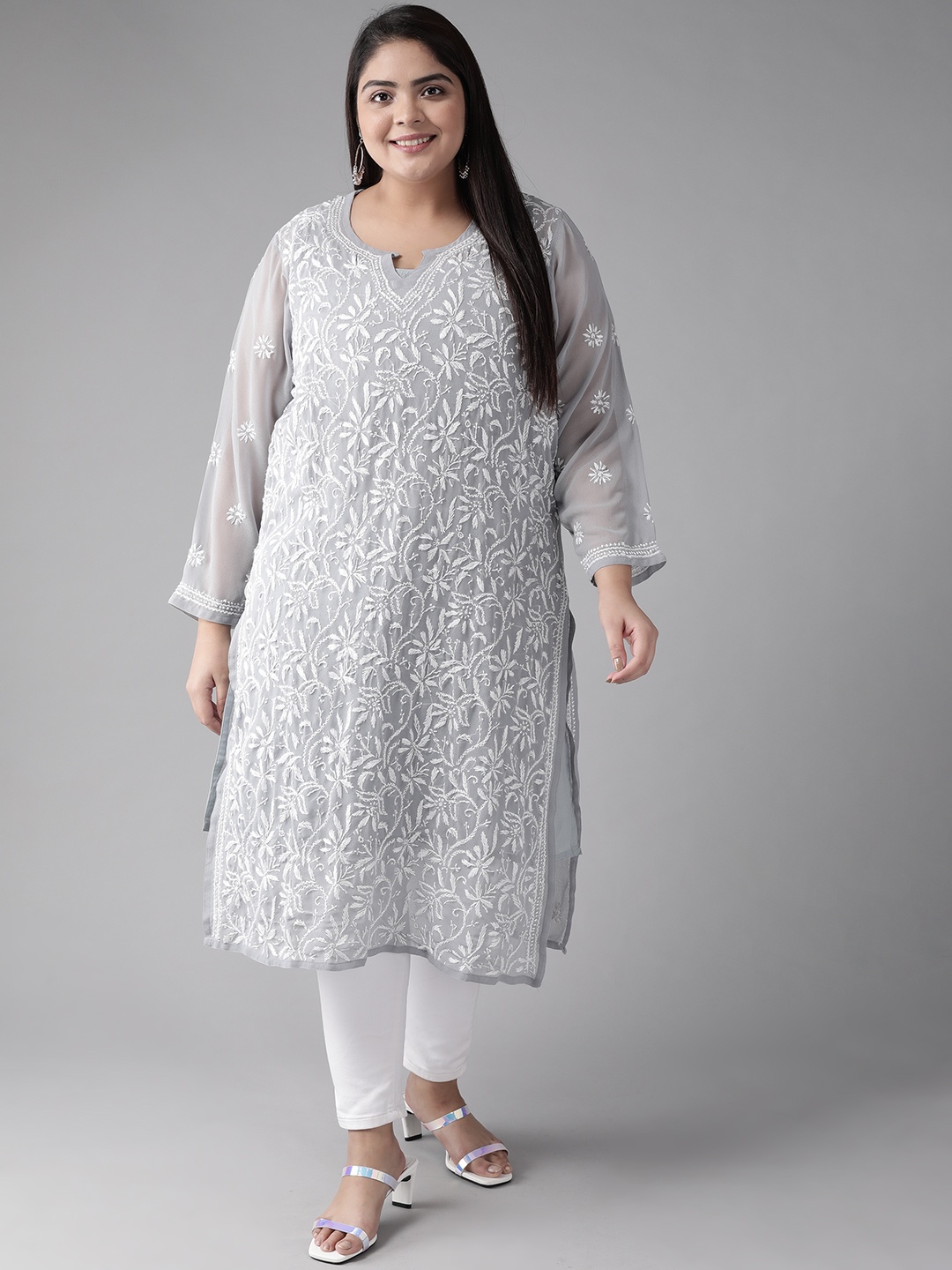 ADA Women Grey Plus Size Embroidered Georgette Handloom Georgette Handloom Kurta With Matching Slip
ADA Women Grey Plus Size Embroidered Georgette Handloom Georgette Handloom Kurta With Matching Slip