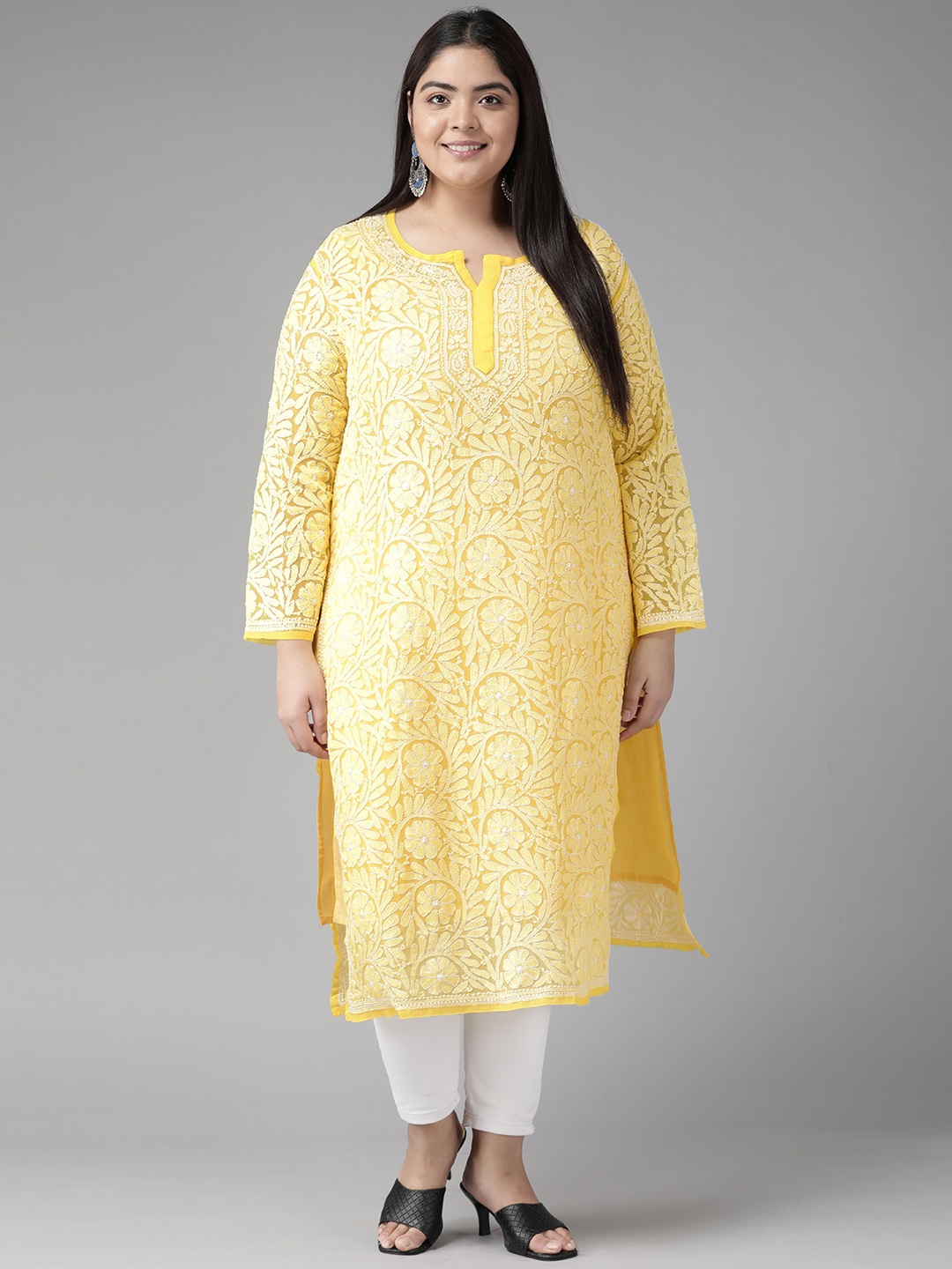 ADA Women Yellow & White Floral Embroidered Chikankari Floral Georgette Handloom Kurta
ADA Women Yellow & White Floral Embroidered Chikankari Floral Georgette Handloom Kurta