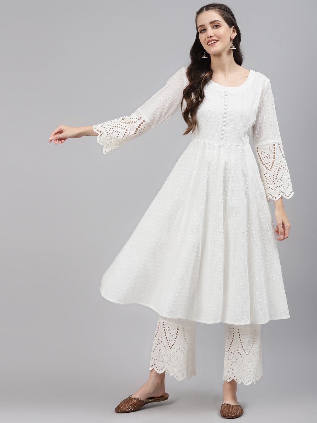 Readiprint Women White Ethnic Motifs Embroidered Empire Chikankari Pure Cotton Kurta with Palazzos
Readiprint Women White Ethnic Motifs Embroidered Empire Chikankari Pure Cotton Kurta with Palazzos
