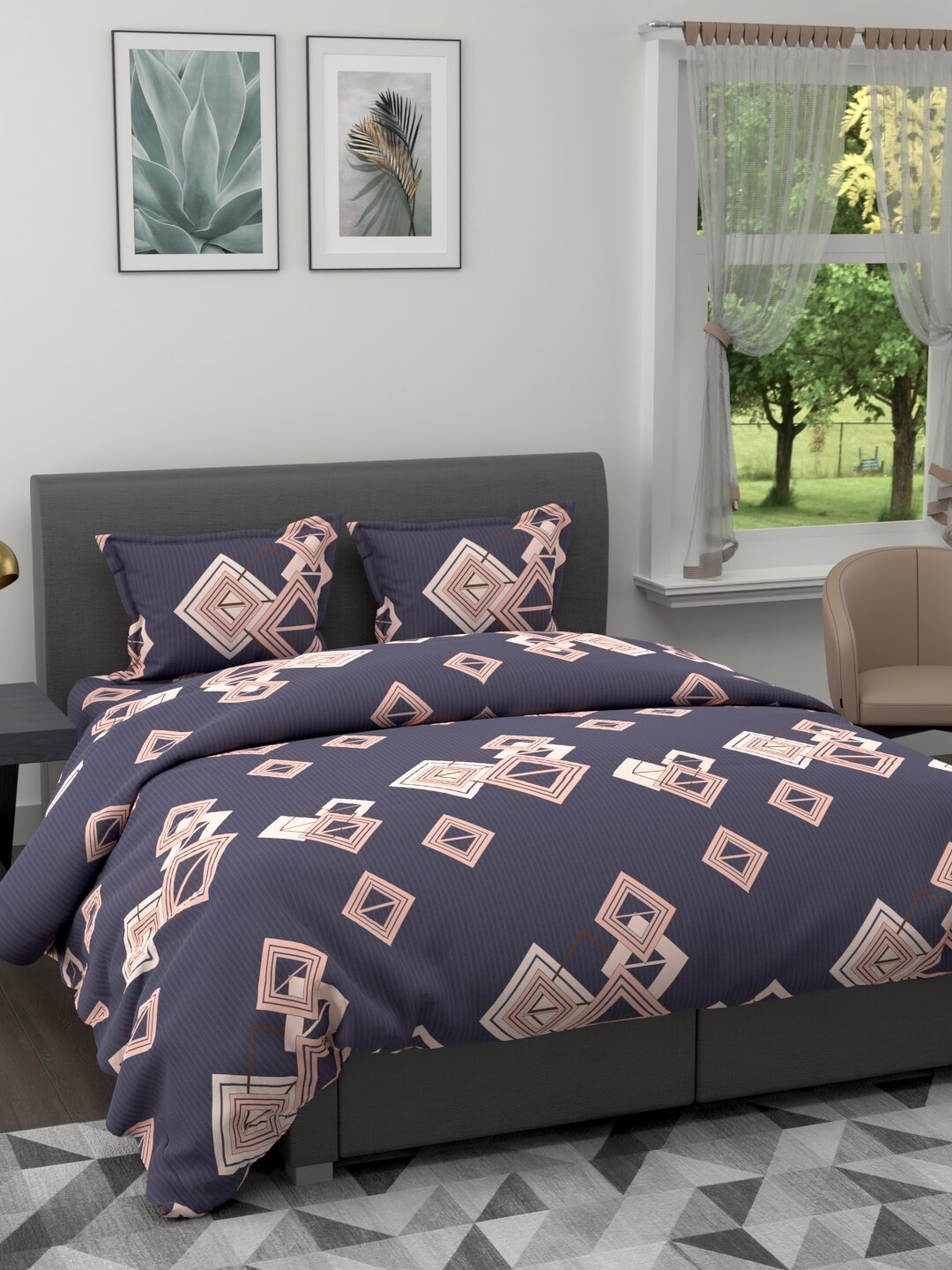 BIANCA Grey & Peach-Coloured Geometric Printed Cotton 150 GSM Double King Bedding Set
BIANCA Grey & Peach-Coloured Geometric Printed Cotton 150 GSM Double King Bedding Set
