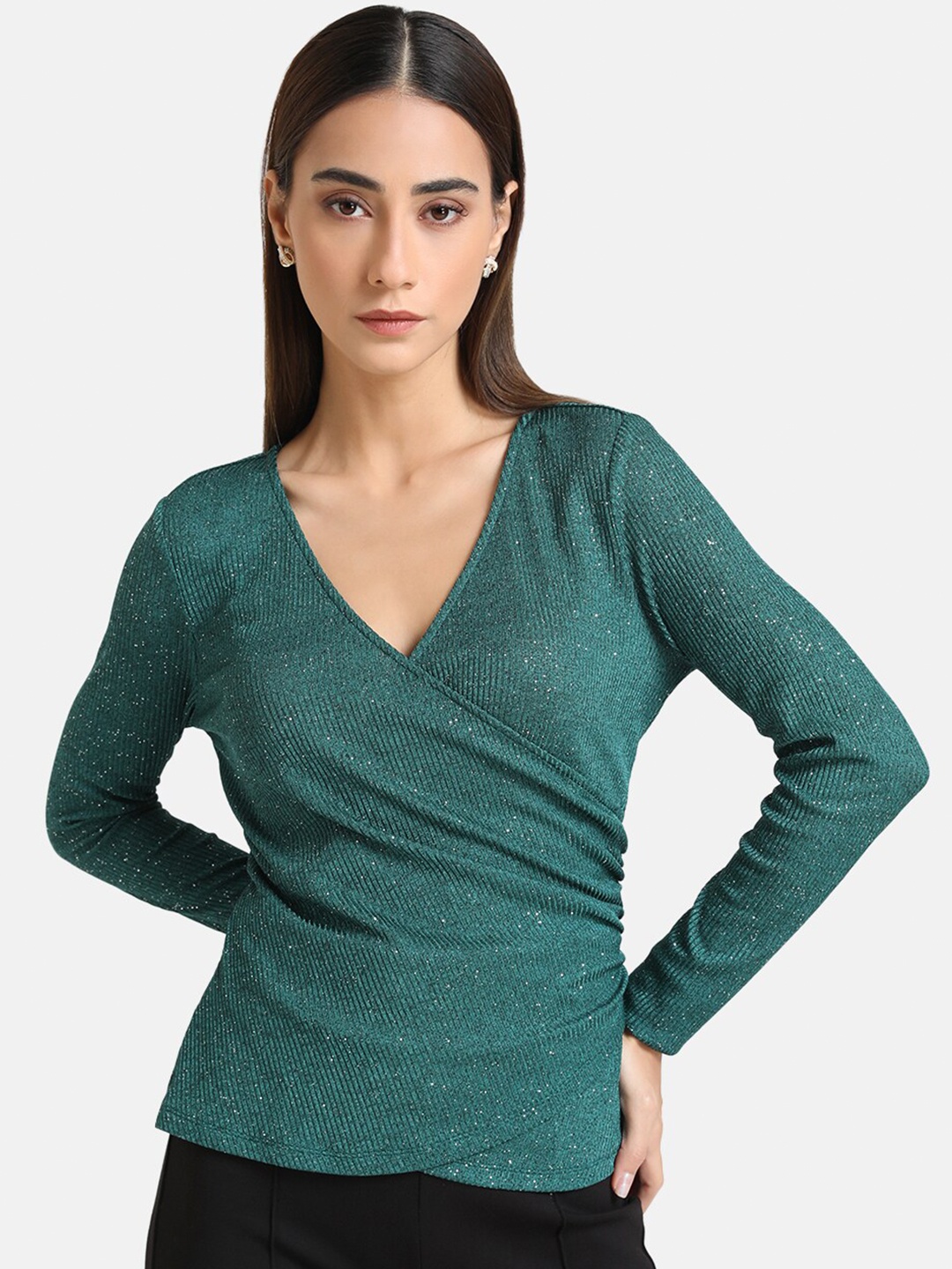 Kazo Green Sequin Wrap Top