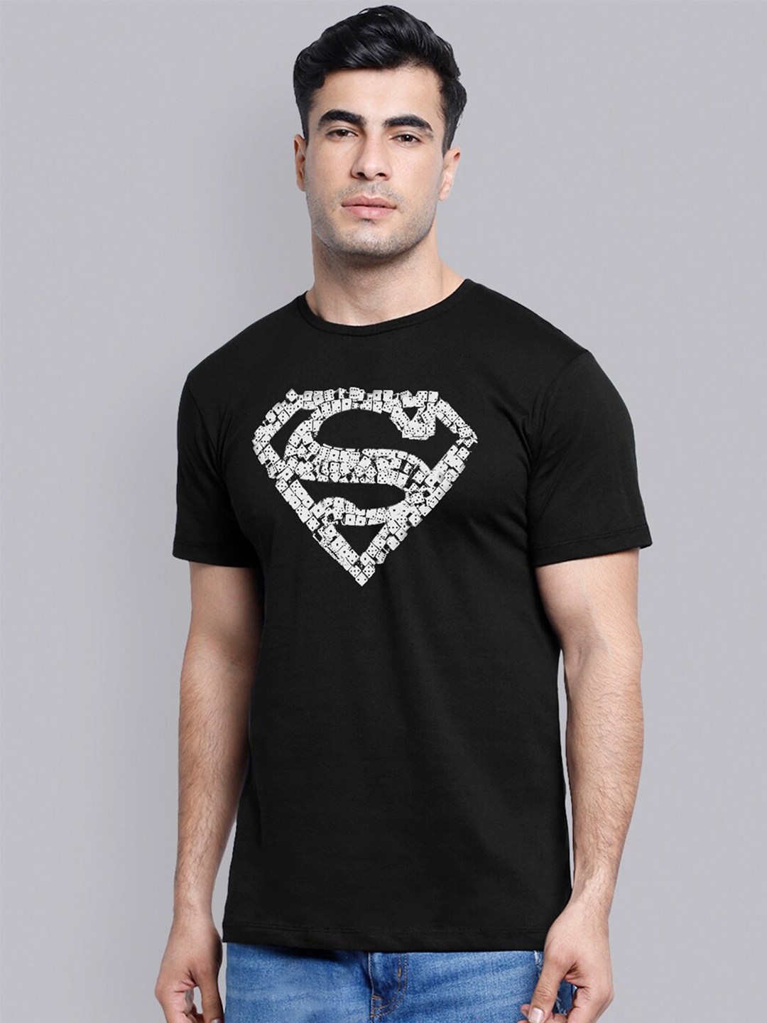 Free Authority Men Black Superman Printed T-shirt