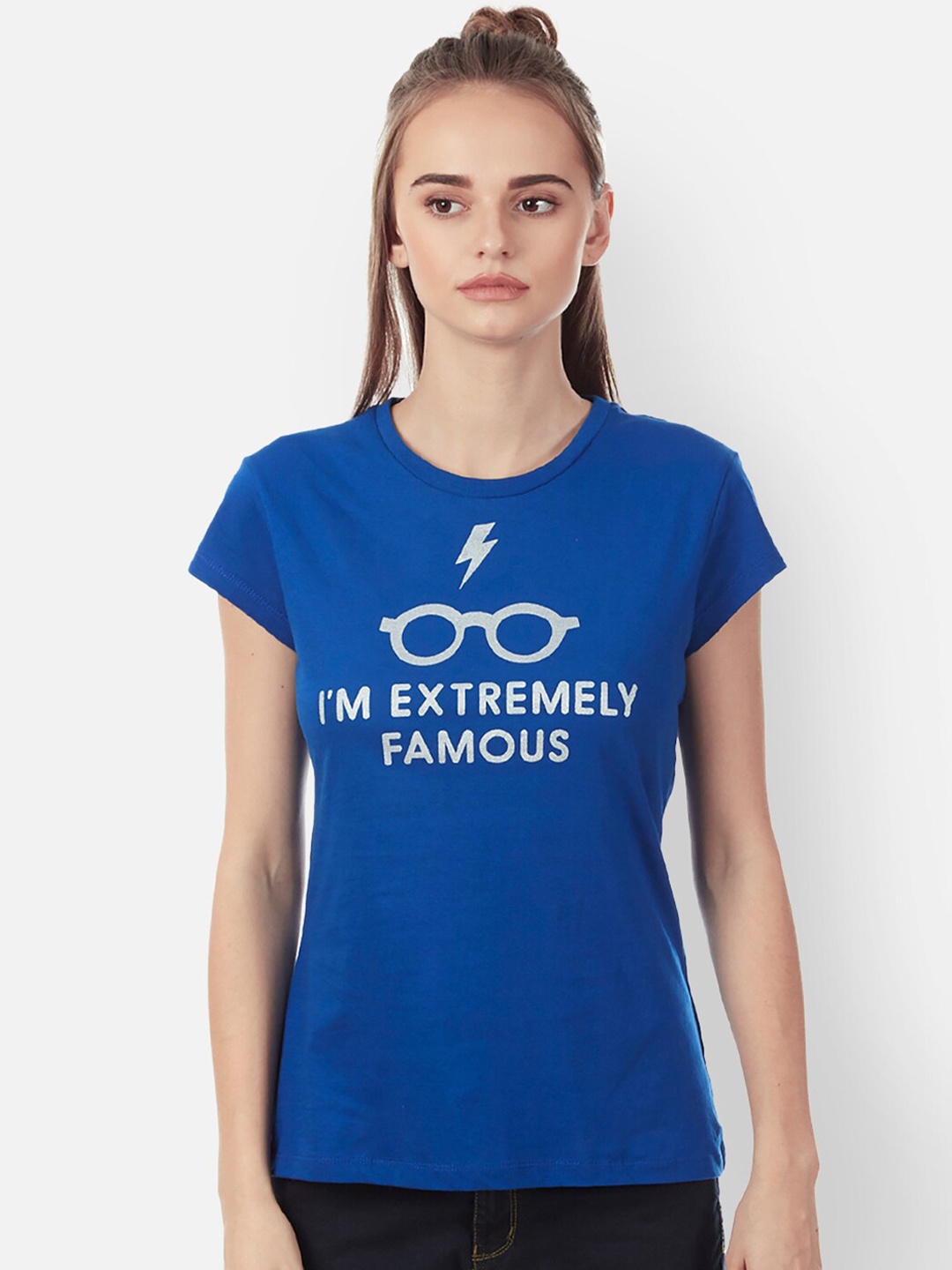 Free Authority Women Blue Harry Potter Printed Cotton T-shirt