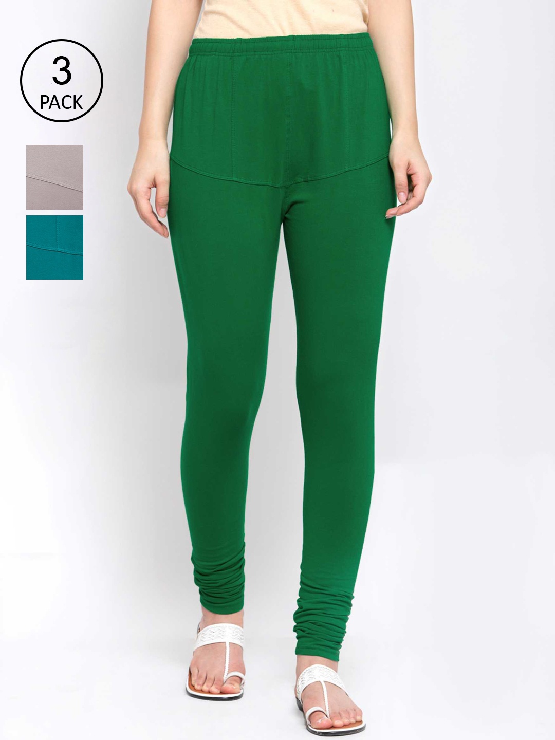 KLOTTHE Women Pack Of 3 Multicoloured Solid Cotton Churidar-Length Leggings, Green
KLOTTHE Women Pack Of 3 Multicoloured Solid Cotton Churidar-Length Leggings, Green