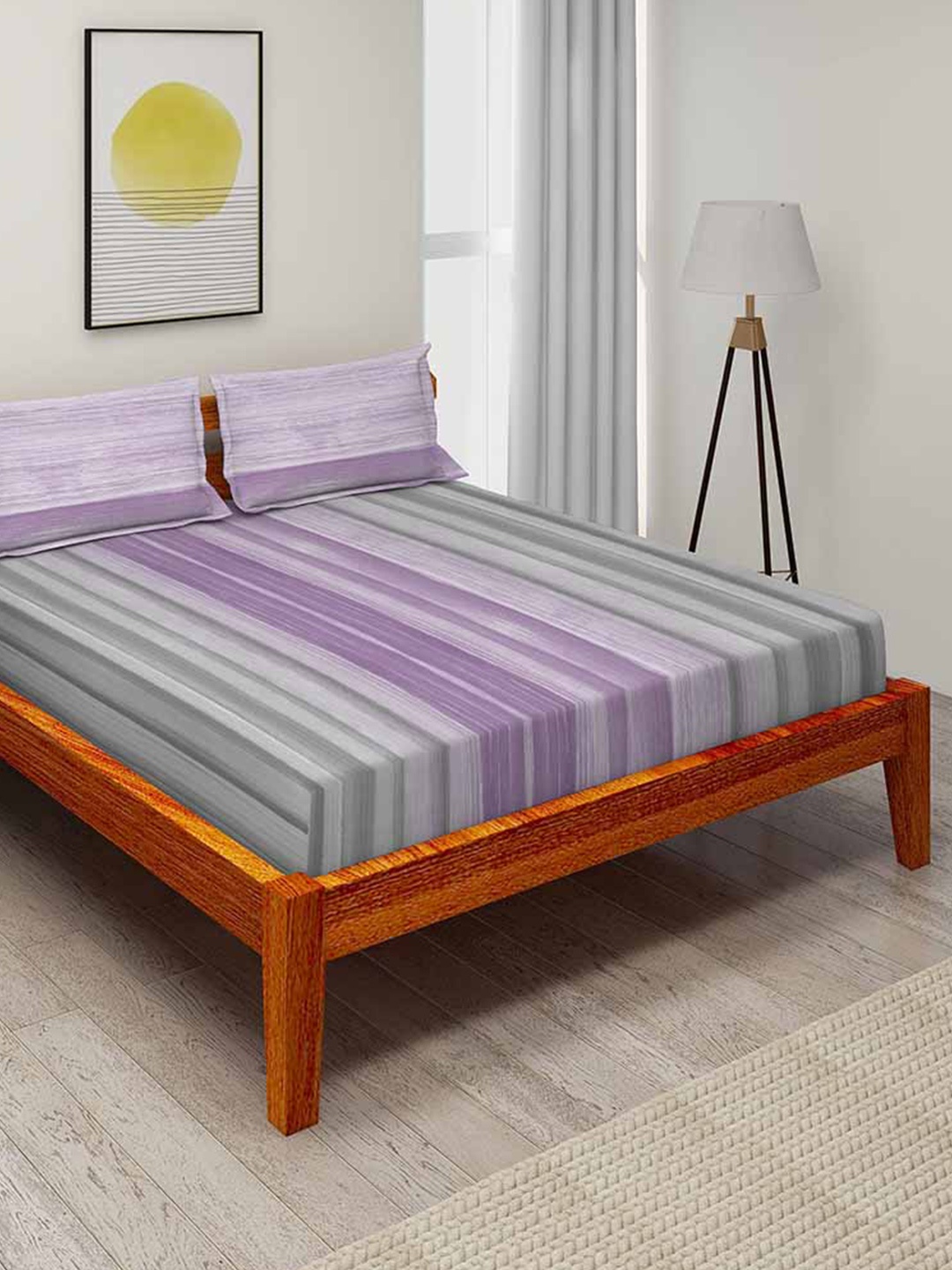 Duroflex Violet & Grey Striped 104 TC Pure Cotton Queen Bedsheet with 2 Pillow Covers
Duroflex Violet & Grey Striped 104 TC Pure Cotton Queen Bedsheet with 2 Pillow Covers