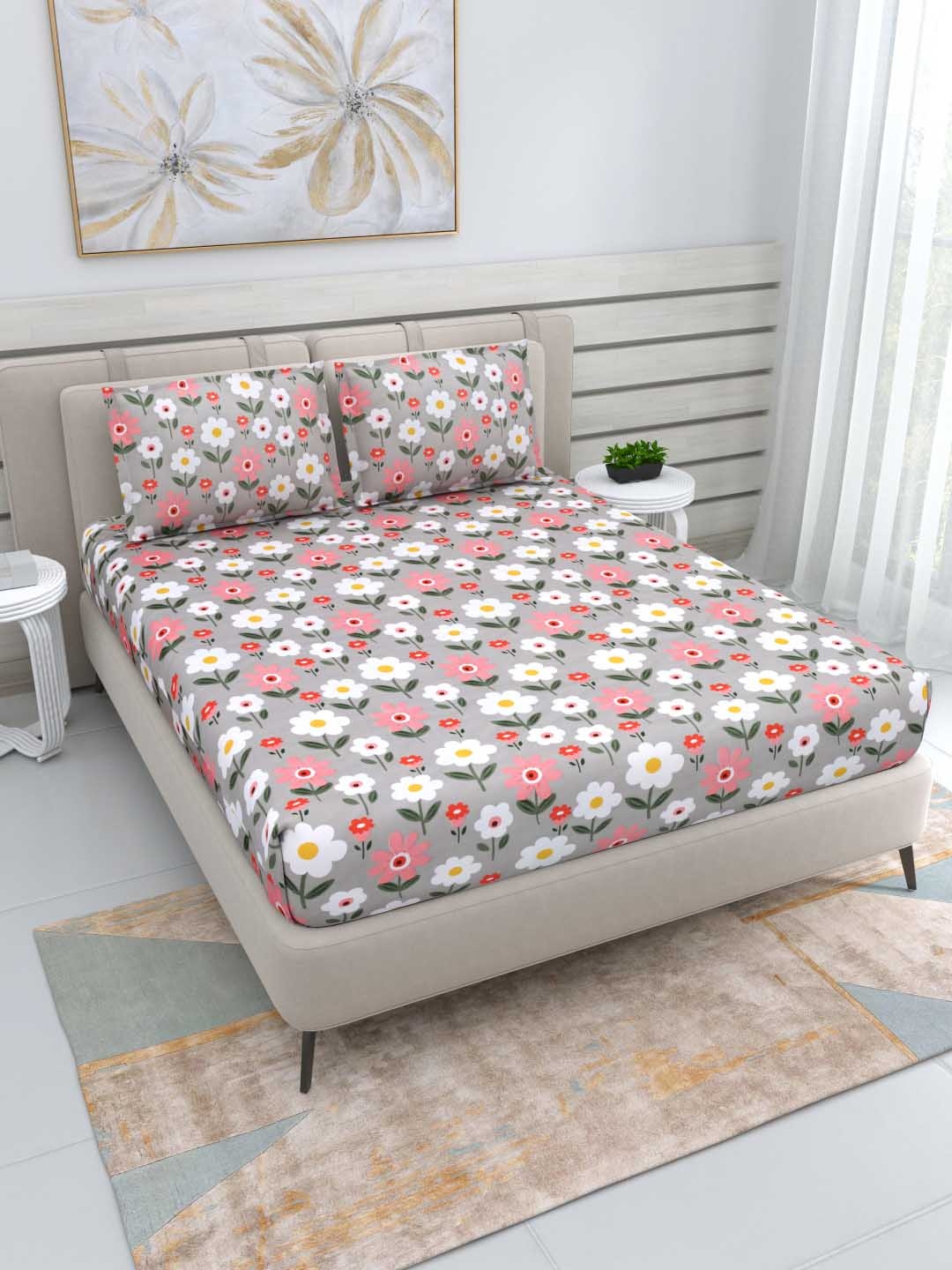 DREAM WEAVERZ Grey & Pink 220 TC Cotton Double Queen Bedsheet with 2 Pillow Covers, Silver
DREAM WEAVERZ Grey & Pink 220 TC Cotton Double Queen Bedsheet with 2 Pillow Covers, Silver