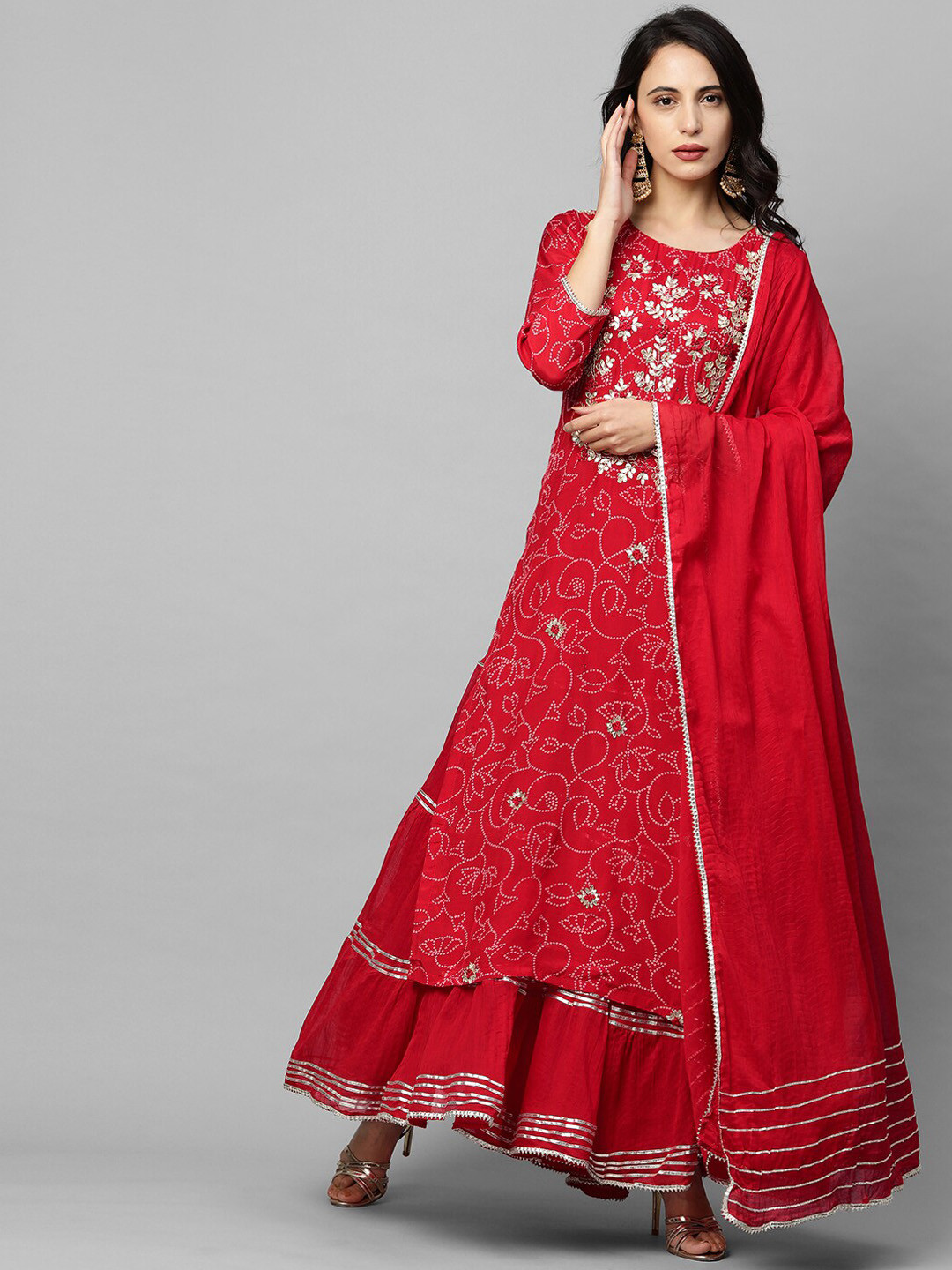 FASHOR Women Red Yoke Design Gotta Patti Pure Cotton Kurta & Sharara With Dupatta 
FASHOR Women Red Yoke Design Gotta Patti Pure Cotton Kurta & Sharara With Dupatta