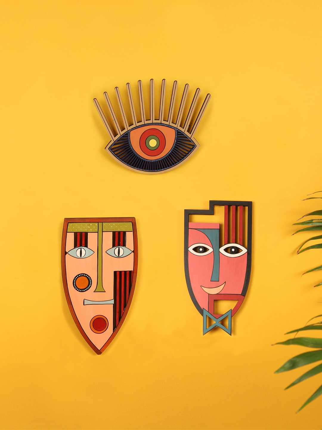 AAKRITI ART CREATIONS Set Of 3 Party Time Wall Decor, Orange