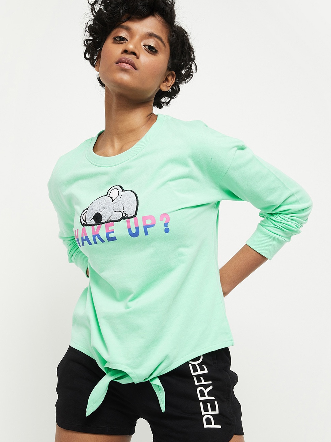 max Women Green Printed Sweatshirt