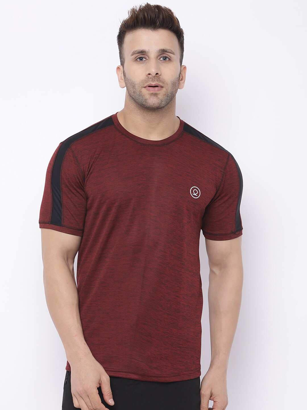 Chkokko Men Maroon & Black Training or Gym T-shirt