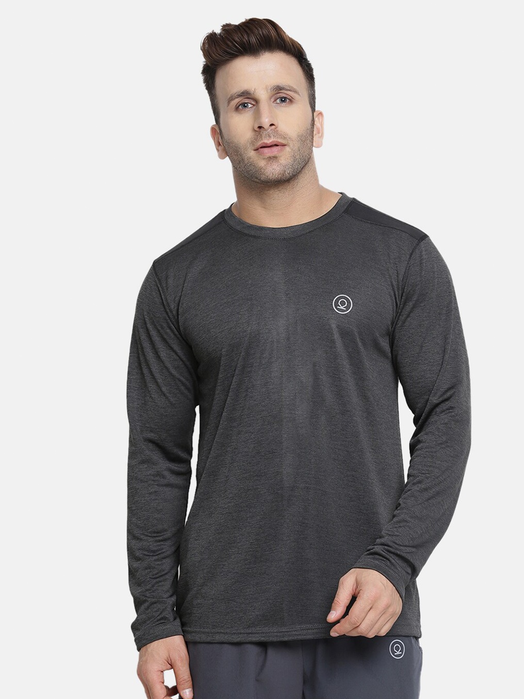 CHKOKKO Men Grey Training or Gym T-shirt