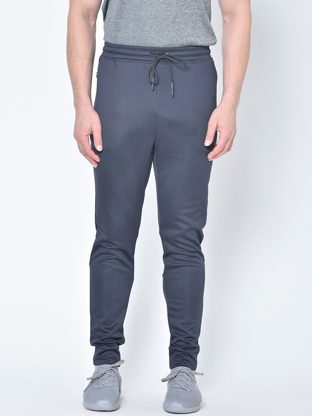 CHKOKKO Men Navy Blue Solid Track Pants