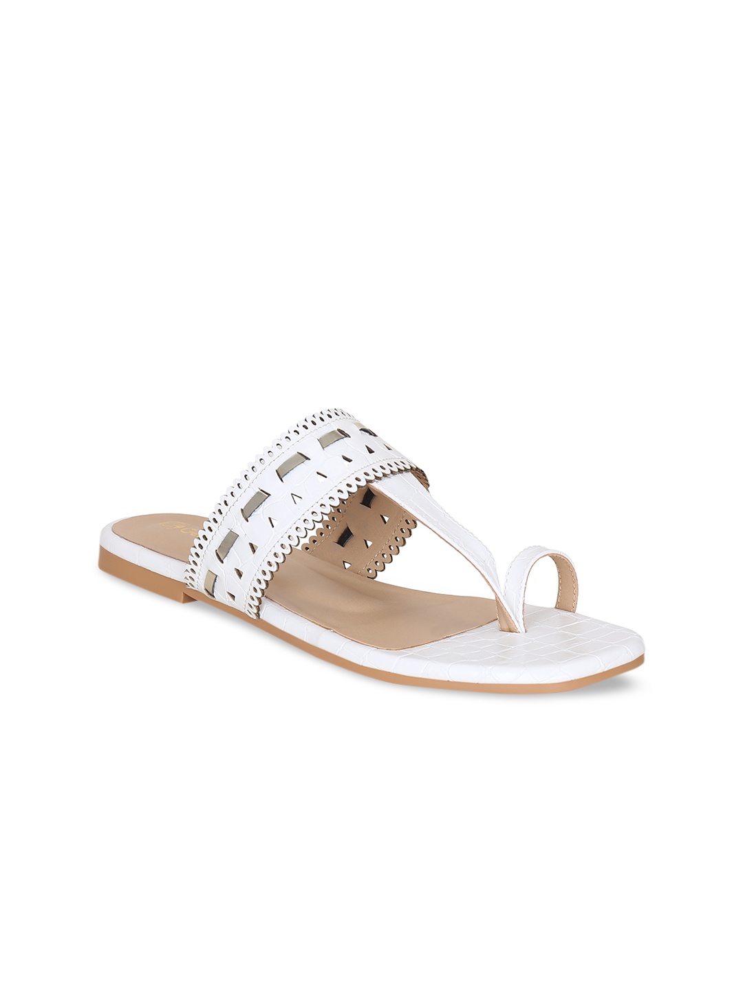 Get Glamr Women White One Toe Flats With Laser Cuts