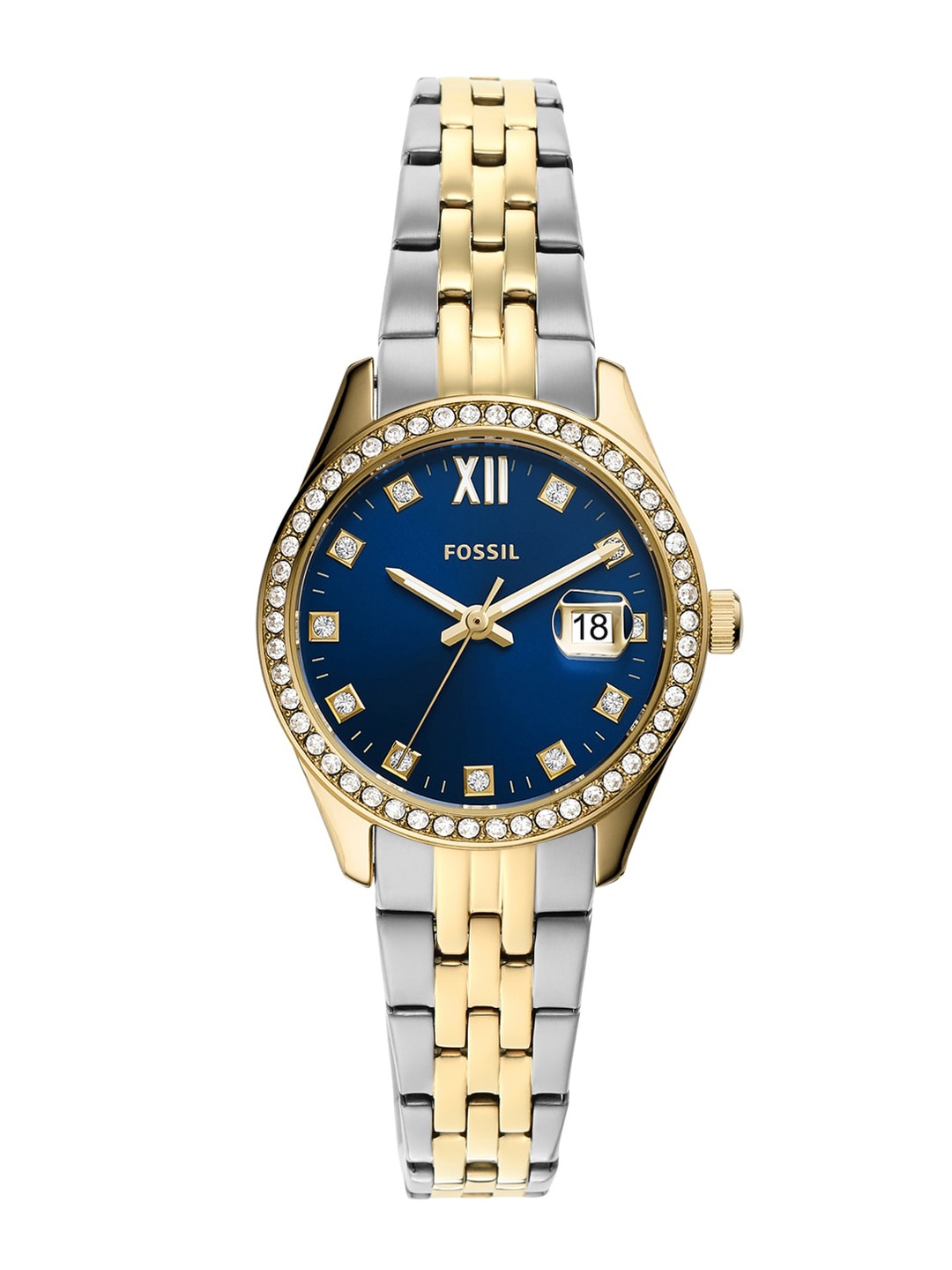 Fossil Women Blue Embellished Dial and Gold Stainless Steel Straps Analogue Watch ES5034
Fossil Women Blue Embellished Dial and Gold Stainless Steel Straps Analogue Watch ES5034