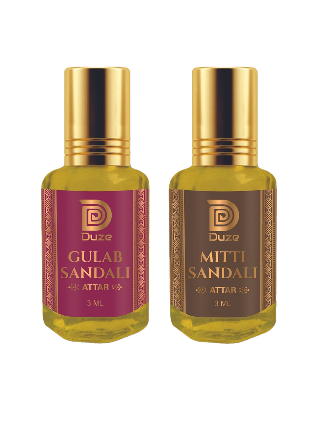 Duze Combo Gulab Sandali & Mitti The Scent Of Rain Kannauj Attar With Roller 6ml, Yellow
Duze Combo Gulab Sandali & Mitti The Scent Of Rain Kannauj Attar With Roller 6ml, Yellow