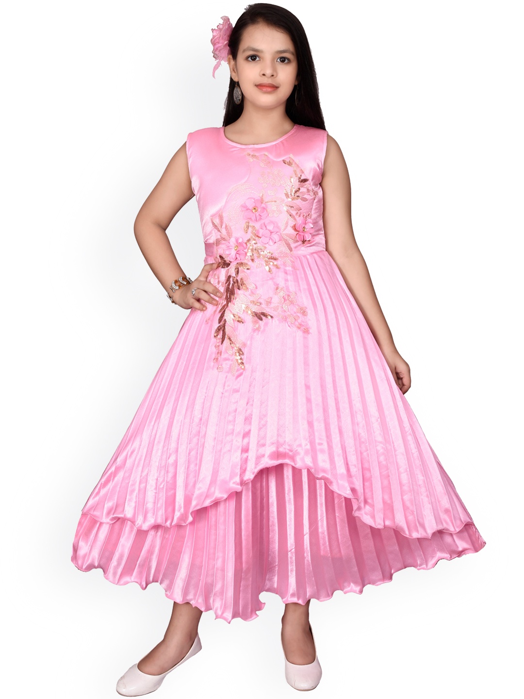 SKY HEIGHTS Pink Floral Satin Maxi Dress
