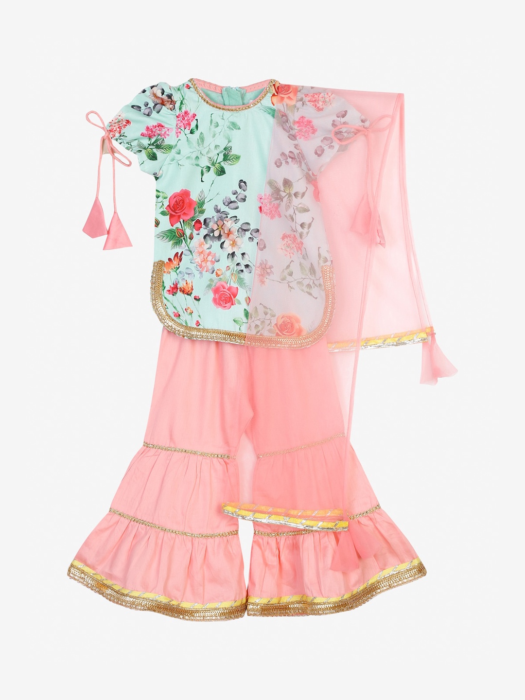 SAKA DESIGNS Girls Blue Printed Gotta Patti Pure Cotton Kurti with Sharara & Dupatta
SAKA DESIGNS Girls Blue Printed Gotta Patti Pure Cotton Kurti with Sharara & Dupatta