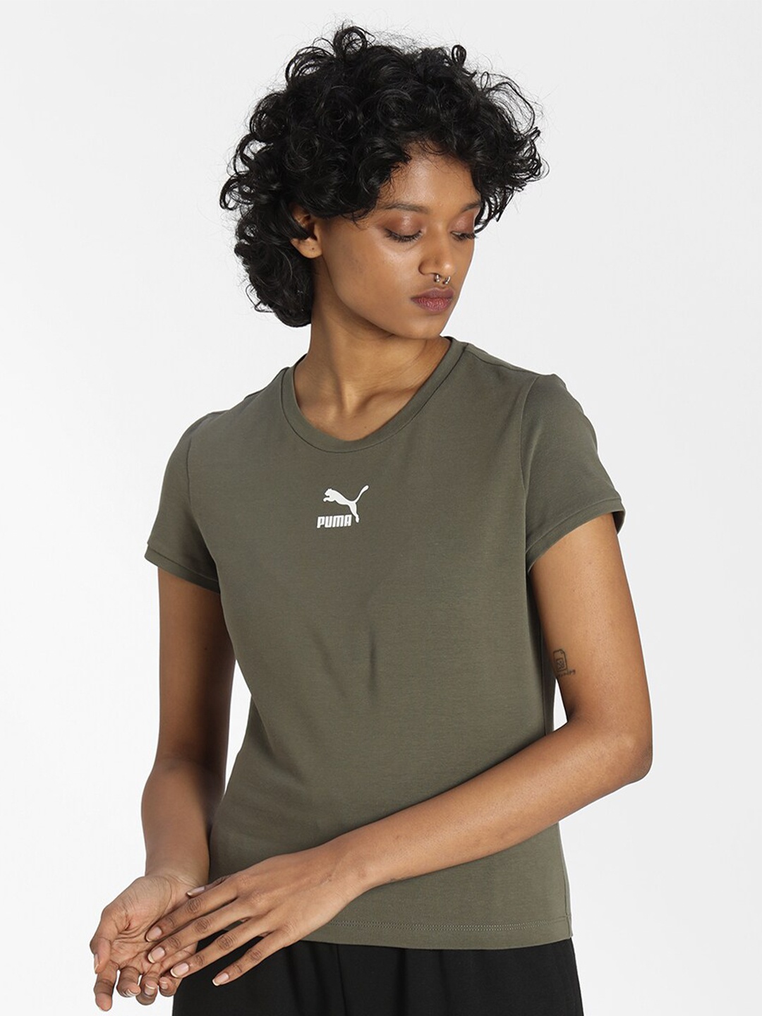 Puma Women Green Solid T-shirt