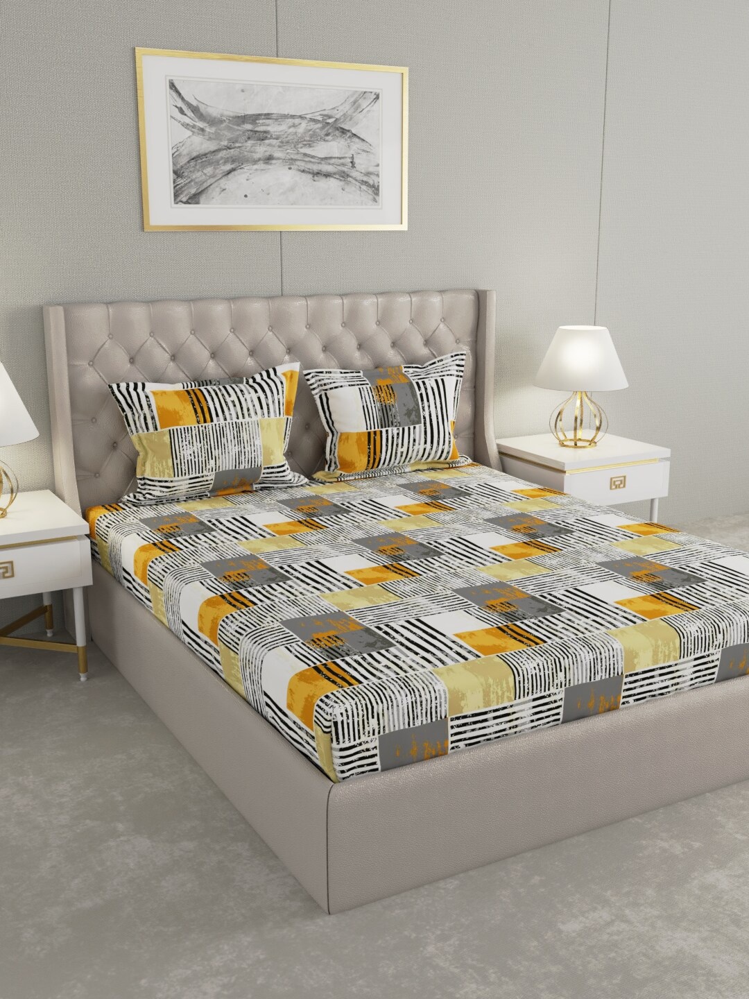 Raymond Home Multicoloured Geometric 104 TC Queen Cotton Bedsheet with 2 Pillow Covers, Multi
Raymond Home Multicoloured Geometric 104 TC Queen Cotton Bedsheet with 2 Pillow Covers, Multi