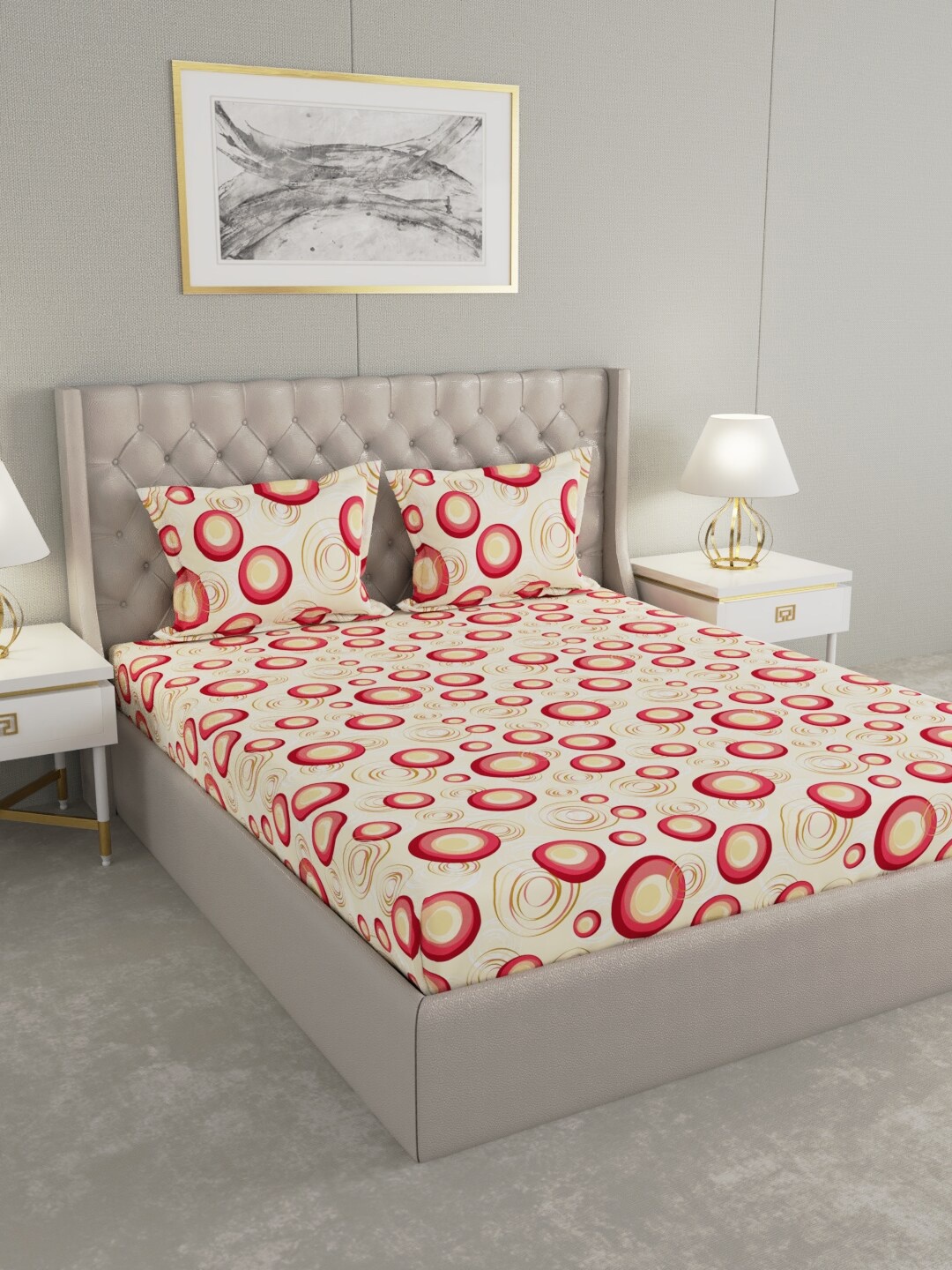 Raymond Home Red & Cream-Coloured Geometric 104 TC Queen Bedsheet with 2 Pillow Covers
Raymond Home Red & Cream-Coloured Geometric 104 TC Queen Bedsheet with 2 Pillow Covers
