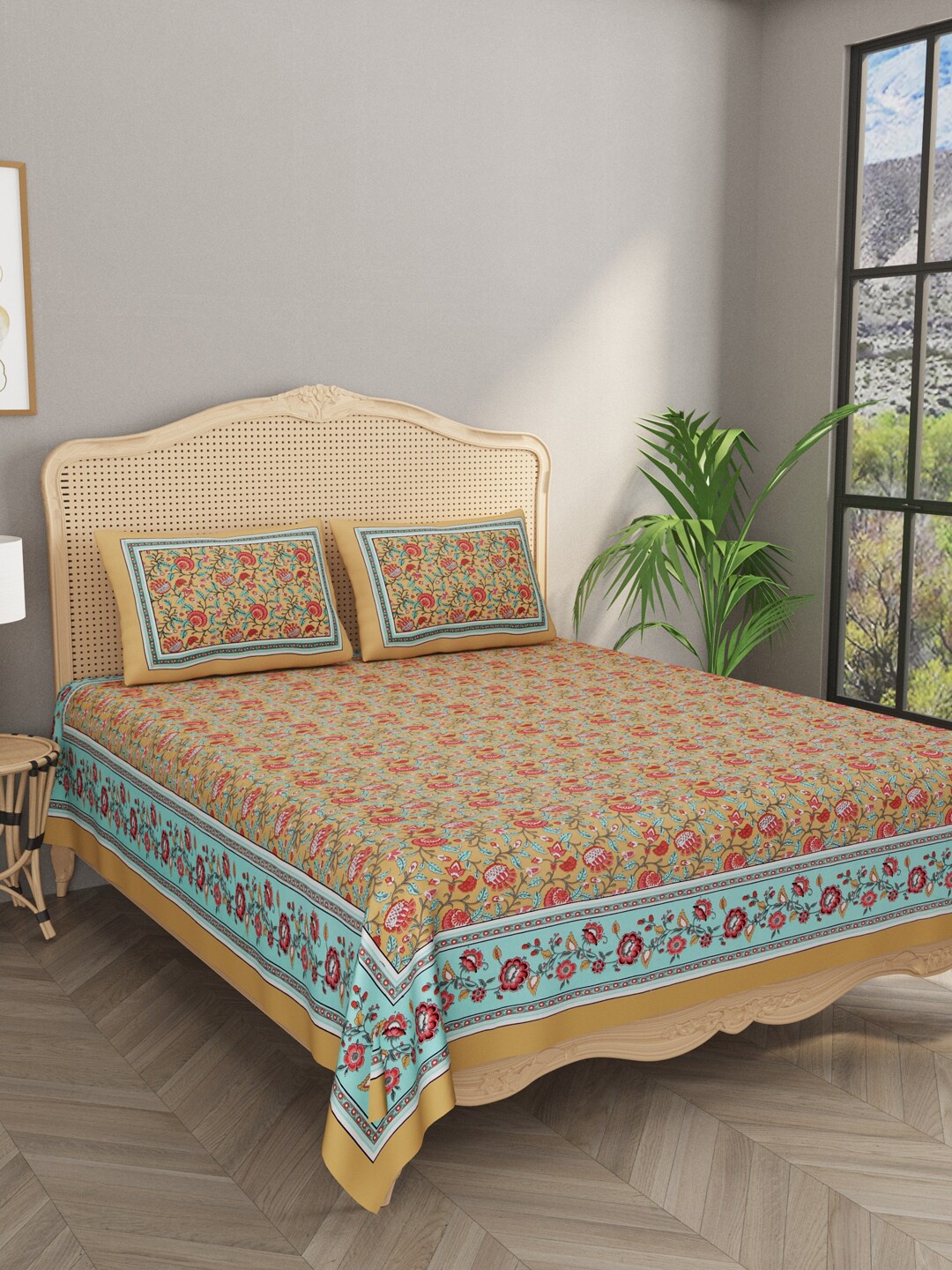 Gulaab Jaipur Green & Peach-Coloured Ethnic Motifs 600 TC King Bedsheet with 2 Pillow Covers
Gulaab Jaipur Green & Peach-Coloured Ethnic Motifs 600 TC King Bedsheet with 2 Pillow Covers