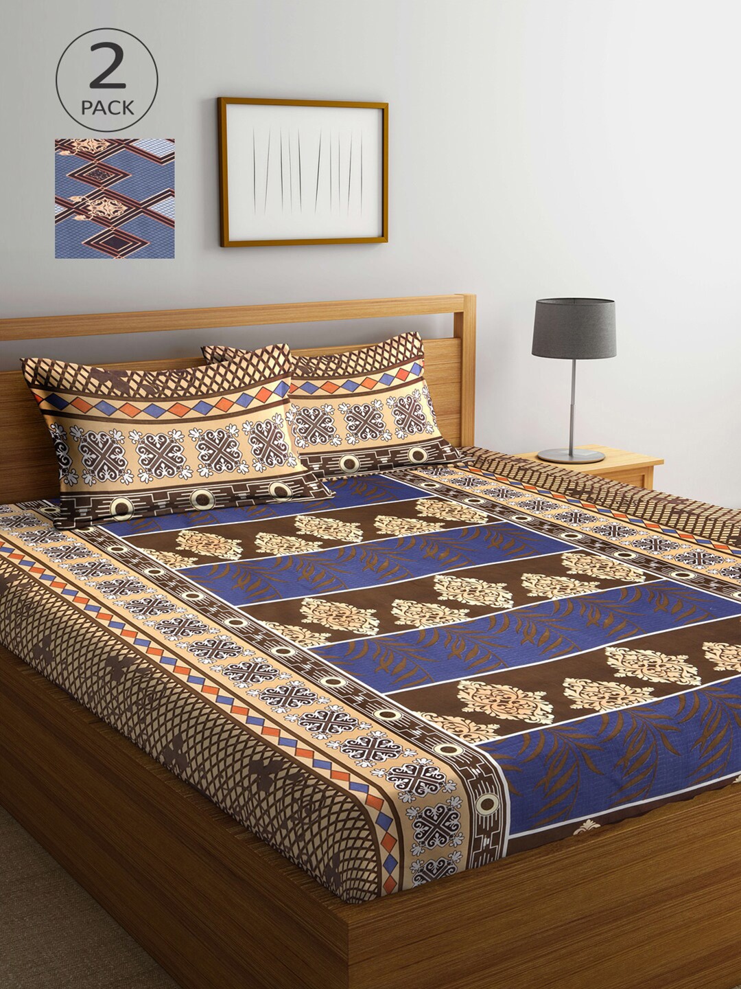 Arrabi Multicoloured Ethnic Motifs 300 TC 2 King Bedsheet with 4 Pillow Covers, Multi
Arrabi Multicoloured Ethnic Motifs 300 TC 2 King Bedsheet with 4 Pillow Covers, Multi
