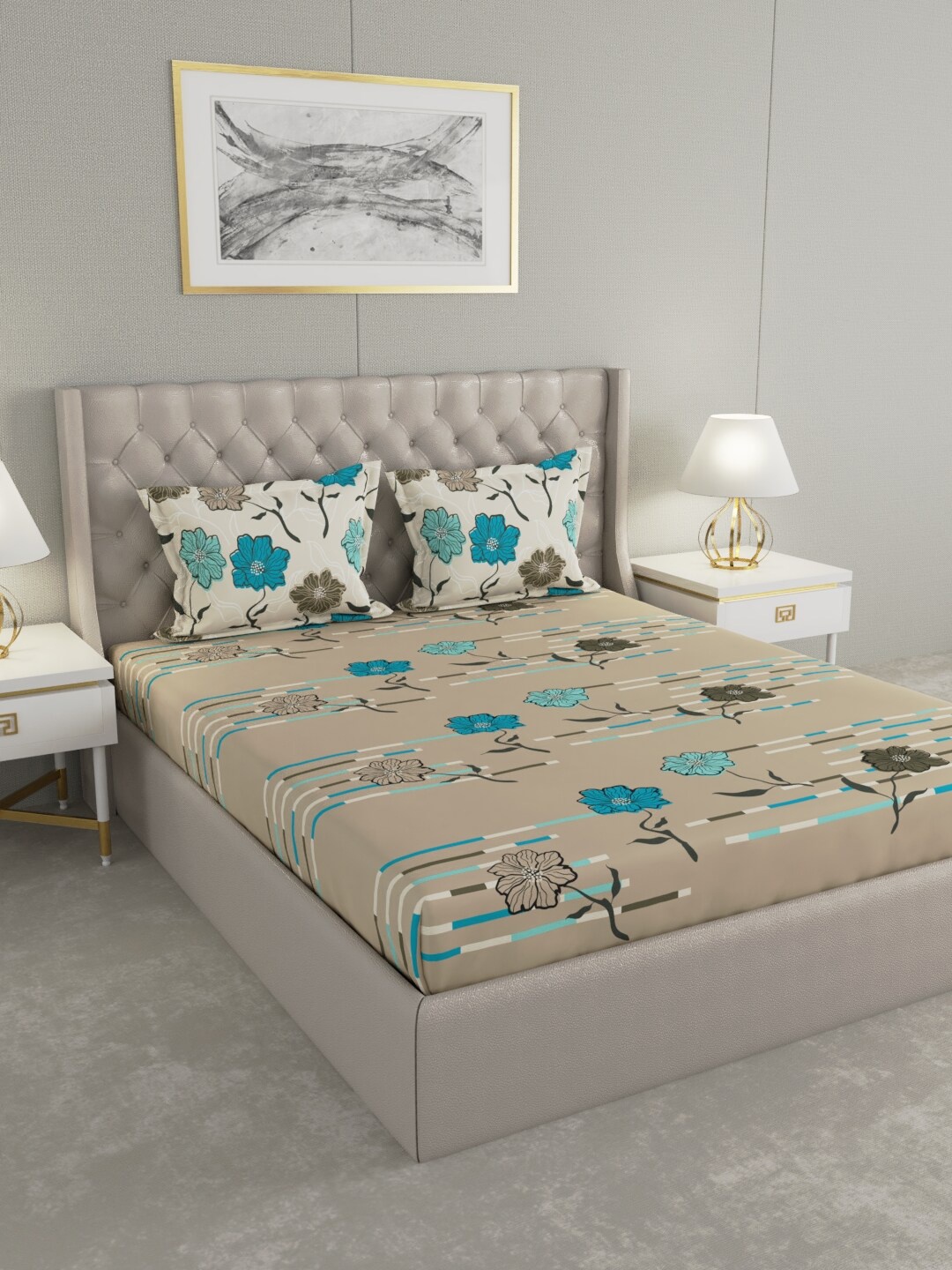 Raymond Home Brown & Blue Floral Printed Cotton 140 TC Queen Bedsheet with 2 Pillow Covers
Raymond Home Brown & Blue Floral Printed Cotton 140 TC Queen Bedsheet with 2 Pillow Covers