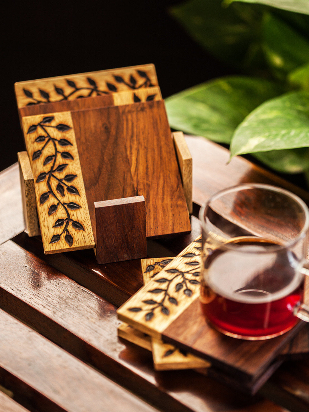 ExclusiveLane Set of 6 Brown Floral Design Square Mango Wood Costers with Stand
ExclusiveLane Set of 6 Brown Floral Design Square Mango Wood Costers with Stand