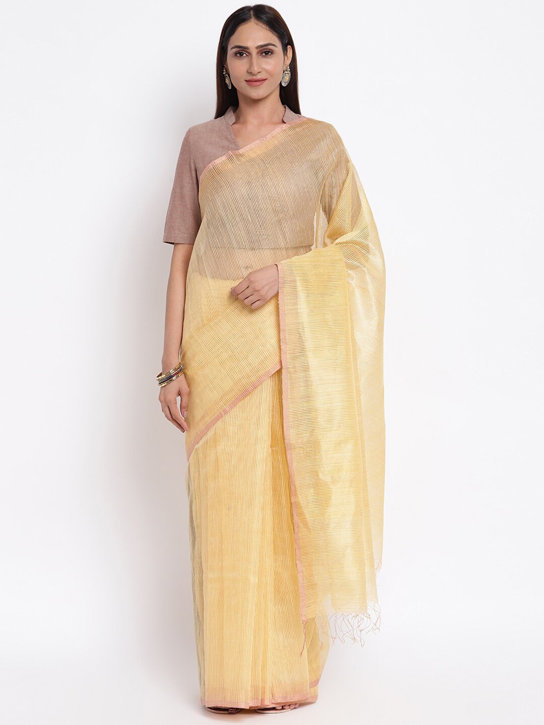 Fabindia Yellow Silk Blend Saree