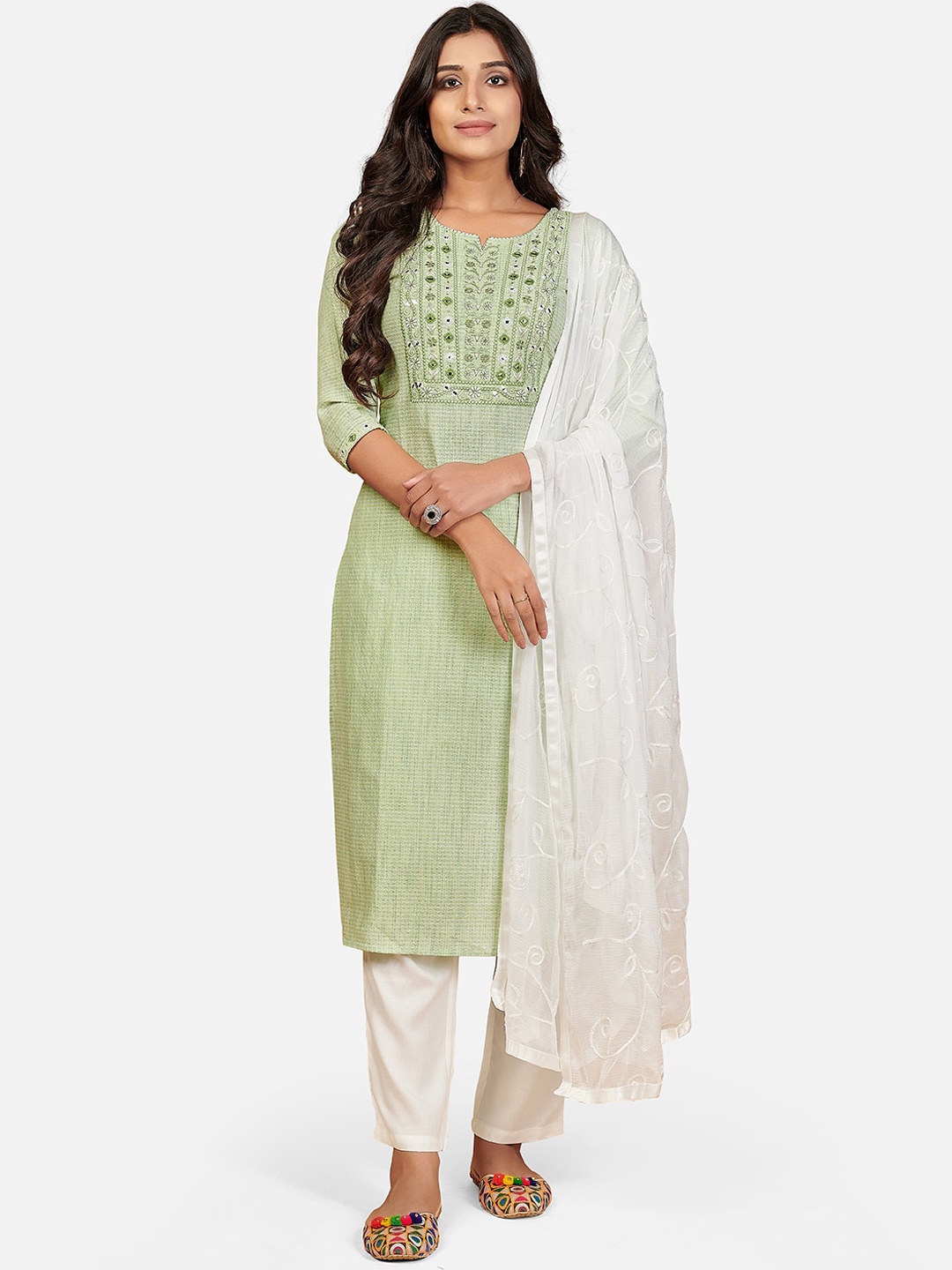 Vbuyz Women Green Regular Mirror Work Pure Cotton Kurta with Trousers & With Dupatta
Vbuyz Women Green Regular Mirror Work Pure Cotton Kurta with Trousers & With Dupatta