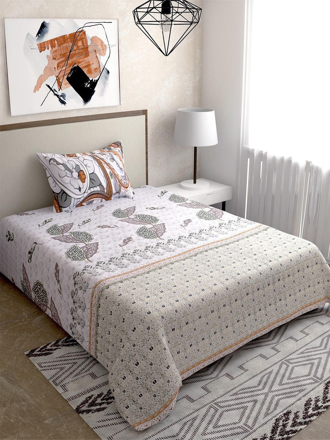 Salona Bichona White Ethnic Motifs 180 TC Cotton 1 Single Bedsheet with 1 Pillow Cover
Salona Bichona White Ethnic Motifs 180 TC Cotton 1 Single Bedsheet with 1 Pillow Cover