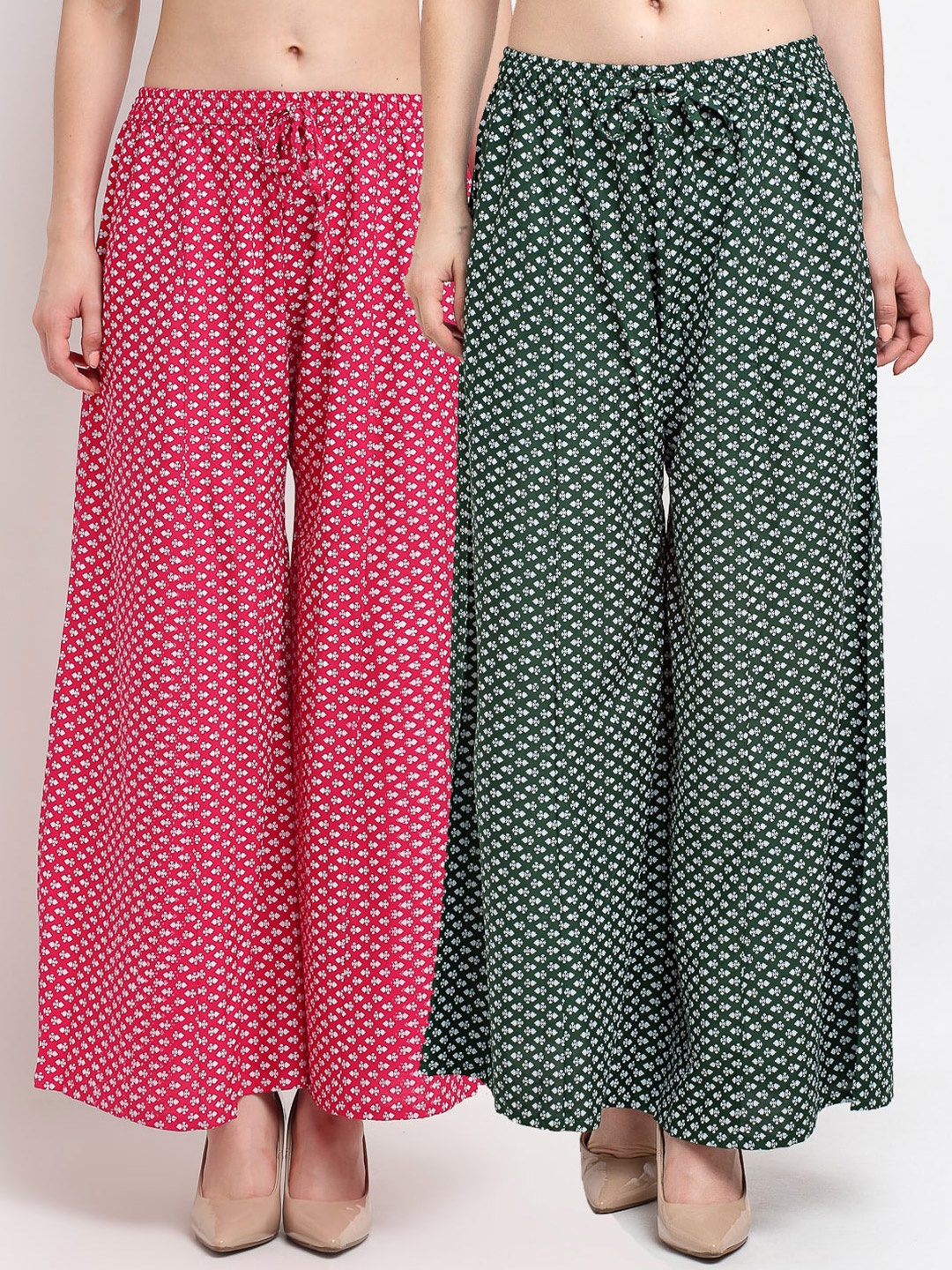 GRACIT Women Set of 2 Pink & Green Ethnic Motifs Printed Flared Knitted Ethnic Palazzos
GRACIT Women Set of 2 Pink & Green Ethnic Motifs Printed Flared Knitted Ethnic Palazzos
