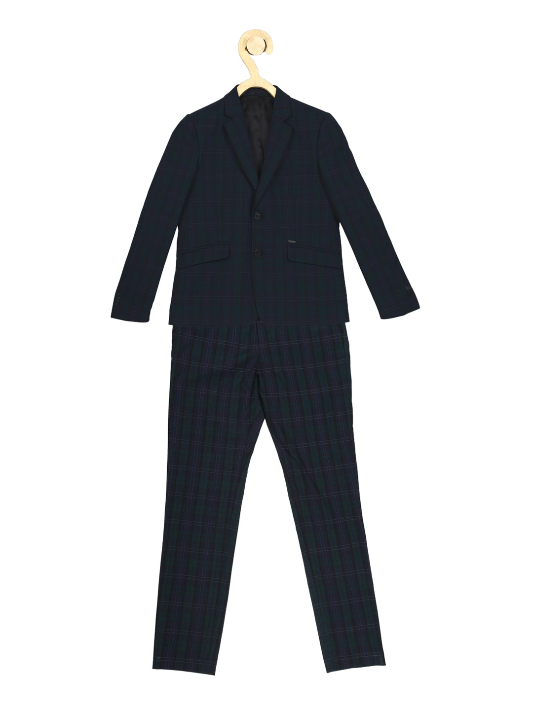 Allen Solly Junior Boys Navy Blue Checked Single-Breasted 2-Piece Formal Suit
