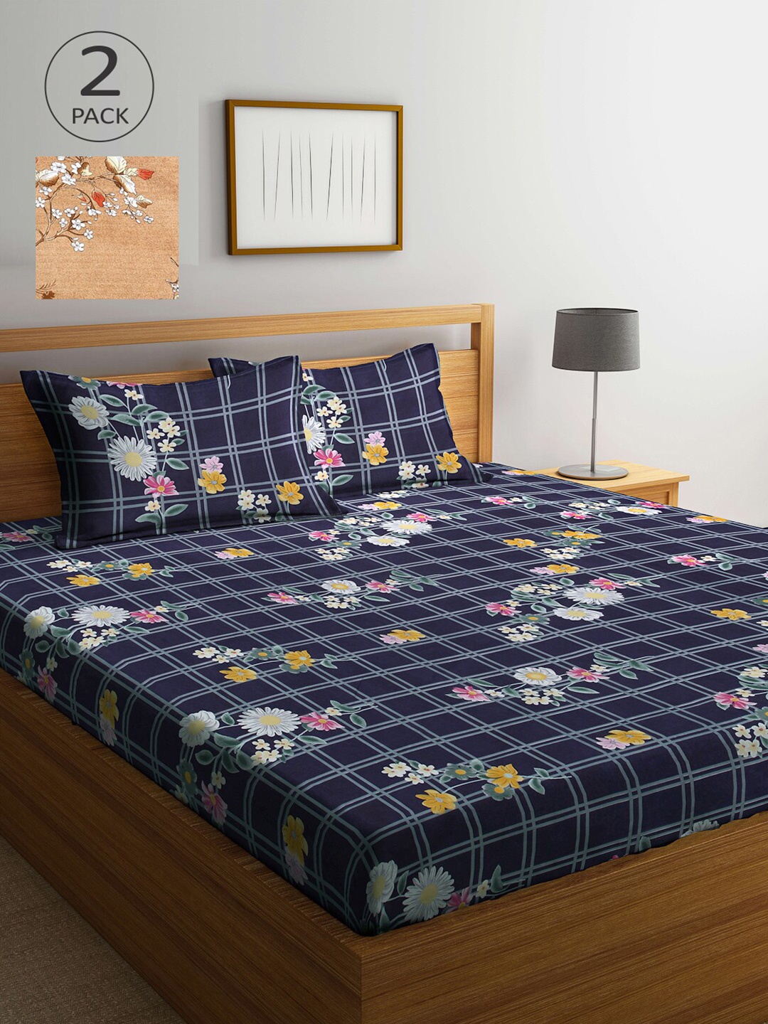 Arrabi Tan Brown & Navy Blue Pack of 2 Floral 300 TC King Bedsheet with 4 Pillow Covers
Arrabi Tan Brown & Navy Blue Pack of 2 Floral 300 TC King Bedsheet with 4 Pillow Covers