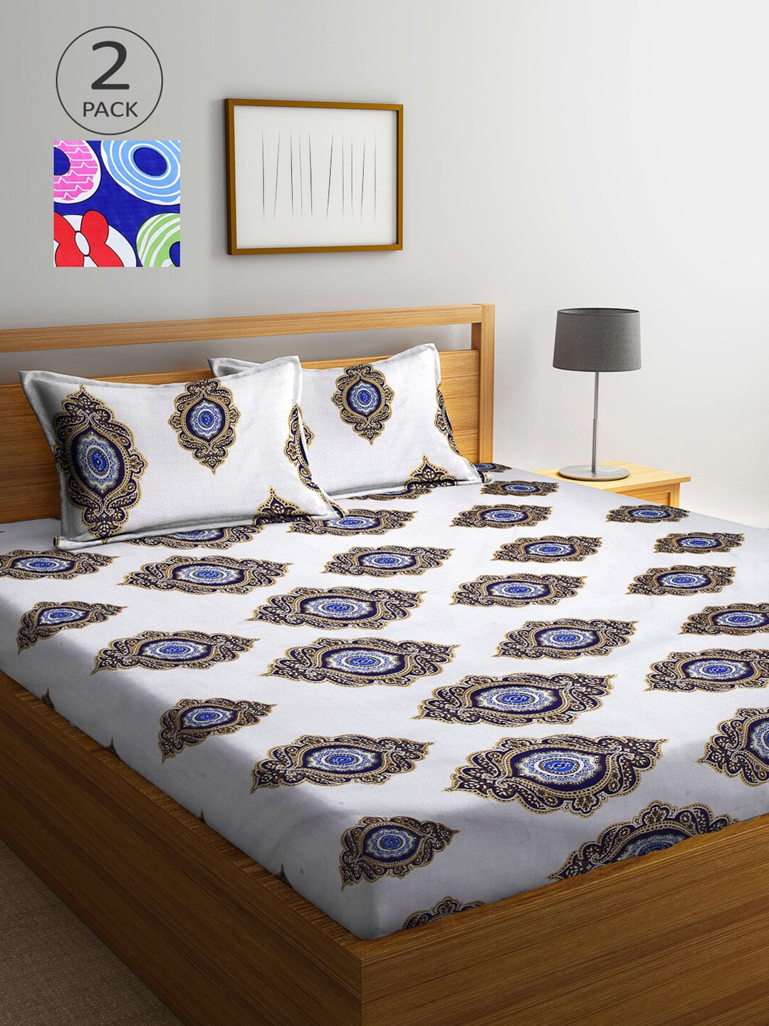 Arrabi Set Of 2 White & Blue Ethnic Motifs 300 TC King Bedsheets With 4 Pillow Covers
Arrabi Set Of 2 White & Blue Ethnic Motifs 300 TC King Bedsheets With 4 Pillow Covers