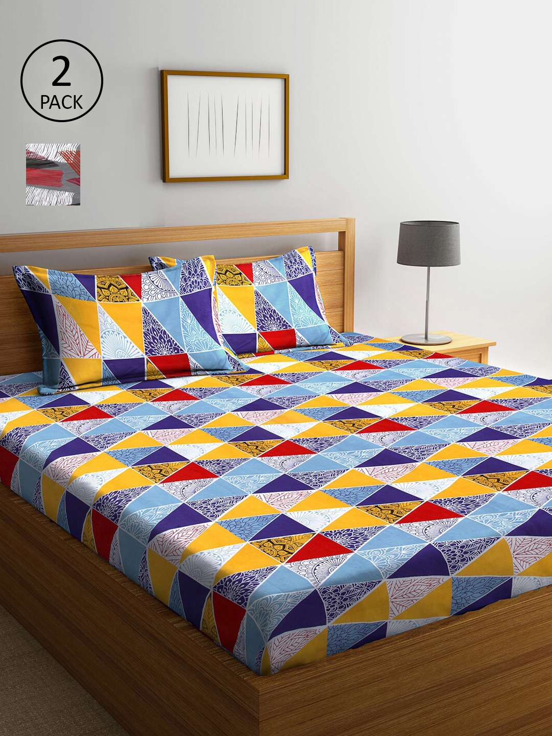 Arrabi Multicoloured Geometric Printed 300 TC 2 King Bedsheet With 4 Pillow Covers, Multi
Arrabi Multicoloured Geometric Printed 300 TC 2 King Bedsheet With 4 Pillow Covers, Multi