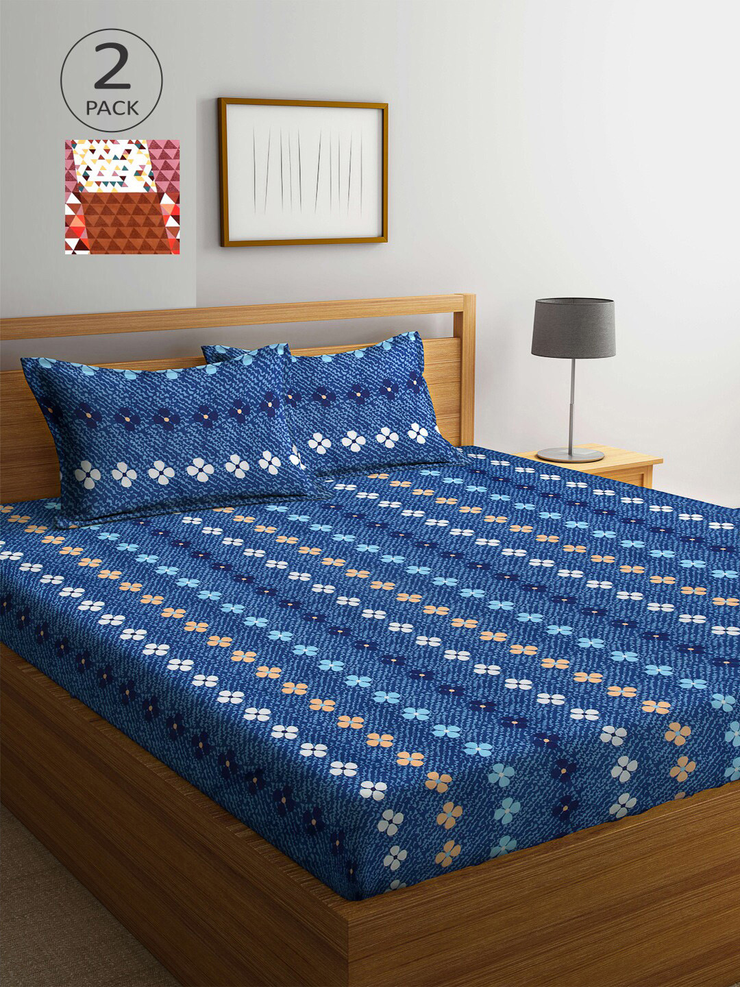 Arrabi Rust & Blue Floral 300 TC 2 King Bedsheets with 4 Pillow Covers 
Arrabi Rust & Blue Floral 300 TC 2 King Bedsheets with 4 Pillow Covers