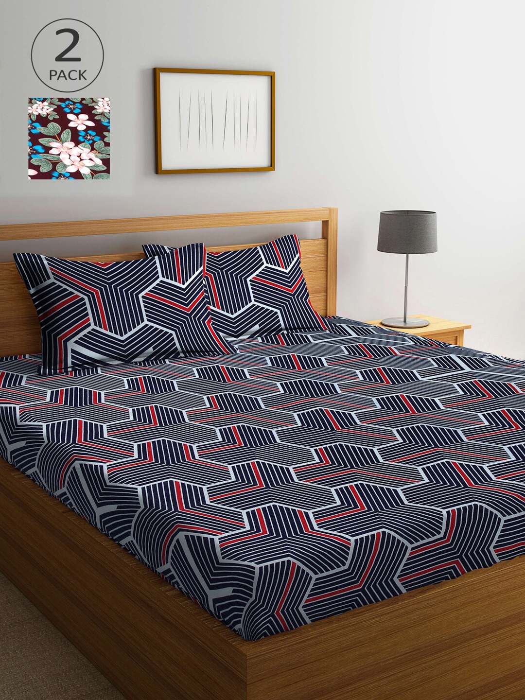 Arrabi Set of 2 Geometric Printed 300 TC 2 King Bedsheet with 4 Pillow Covers, Navy blue
Arrabi Set of 2 Geometric Printed 300 TC 2 King Bedsheet with 4 Pillow Covers, Navy blue