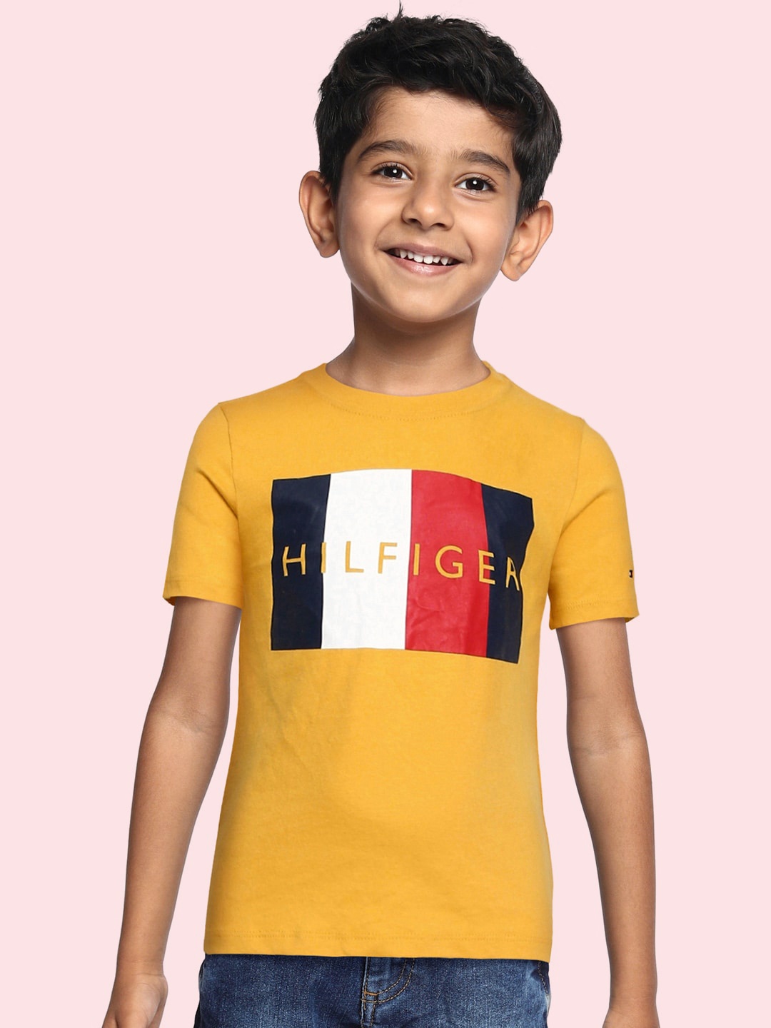 Tommy Hilfiger Boys Yellow Typography Pure Cotton T-shirt