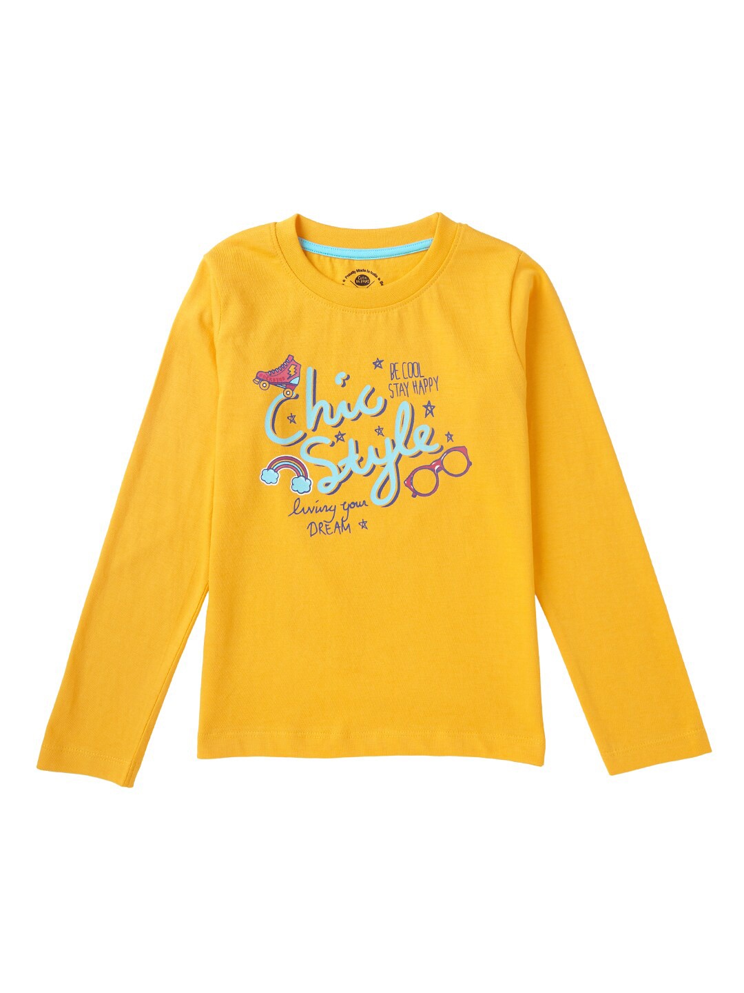Cub McPaws Girls Yellow Typography Printed T-shirt