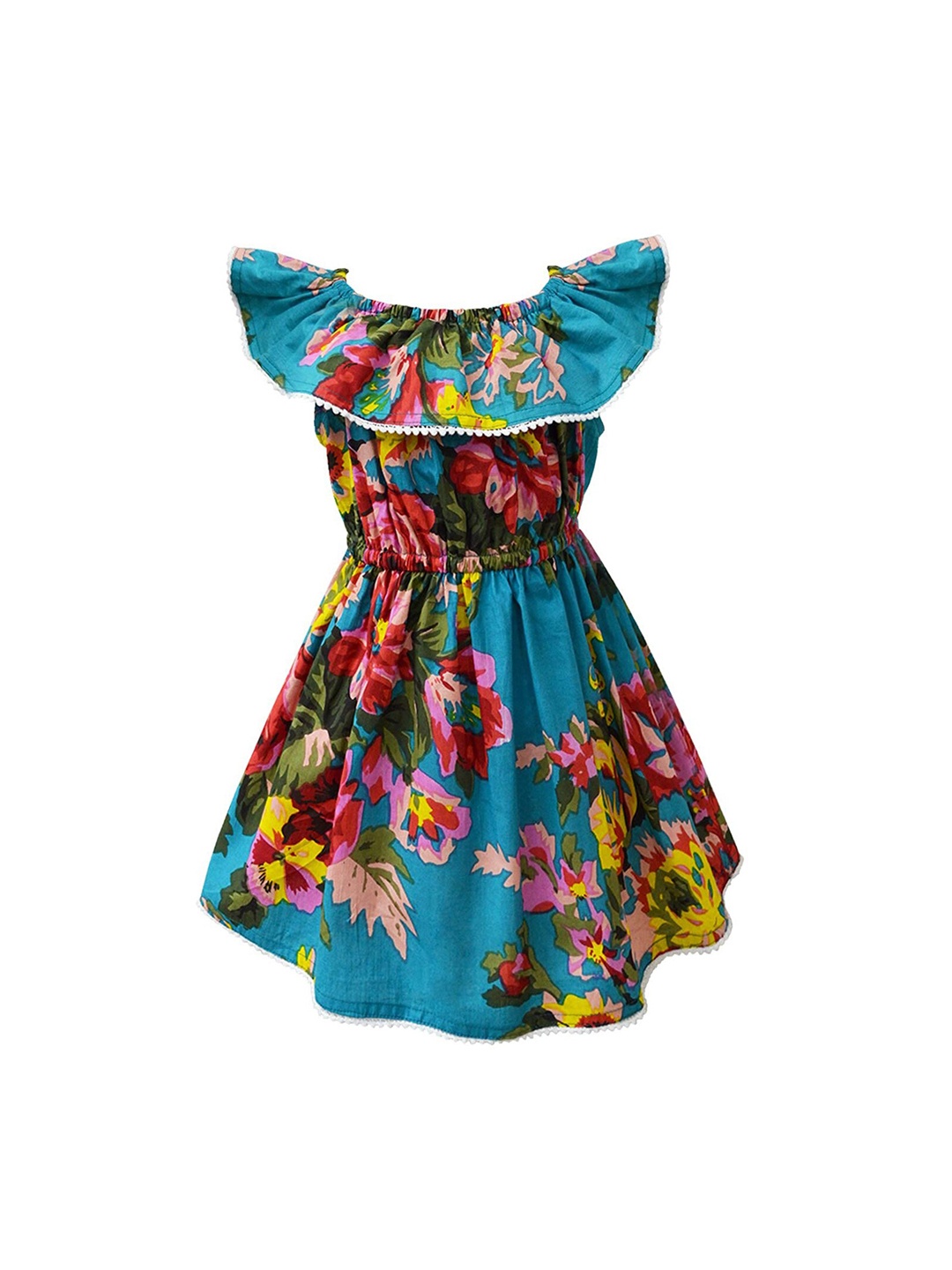 A T U N Turquoise Blue & Red Floral Dress