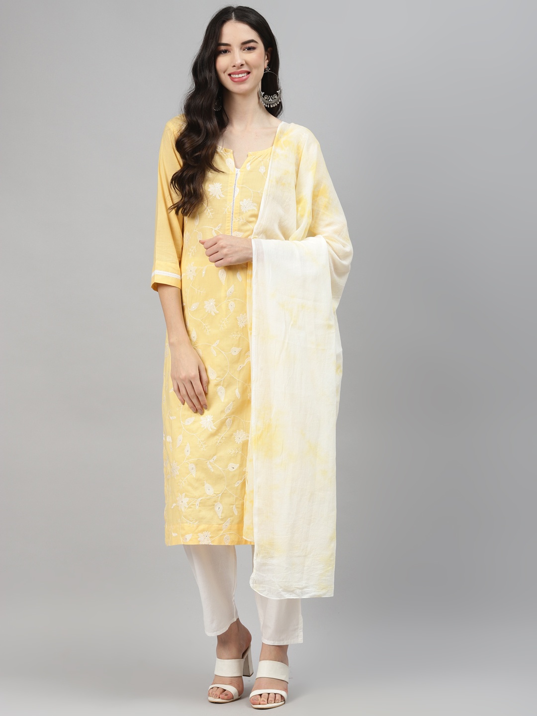 HIGHLIGHT FASHION EXPORT Women Yellow Floral Embroidered Regular Kurta with Trousers & With Dupatta
HIGHLIGHT FASHION EXPORT Women Yellow Floral Embroidered Regular Kurta with Trousers & With Dupatta