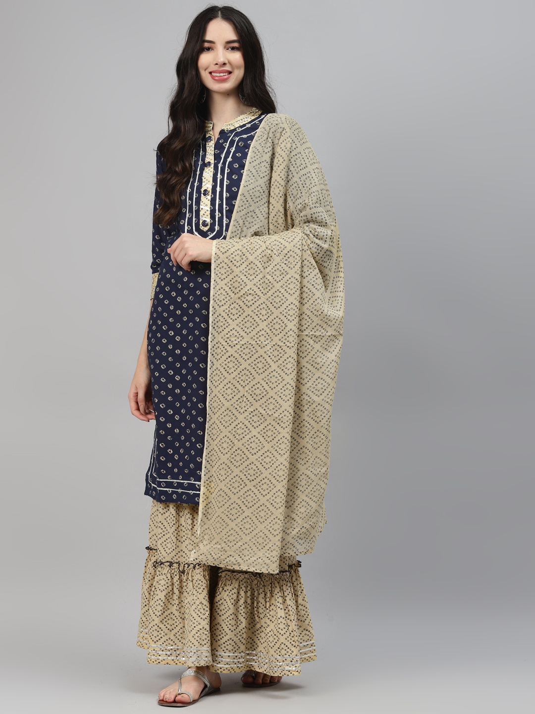 HIGHLIGHT FASHION EXPORT Women Navy Blue Bandhani Printed Regular Kurta with Sharara & With Dupatta
HIGHLIGHT FASHION EXPORT Women Navy Blue Bandhani Printed Regular Kurta with Sharara & With Dupatta