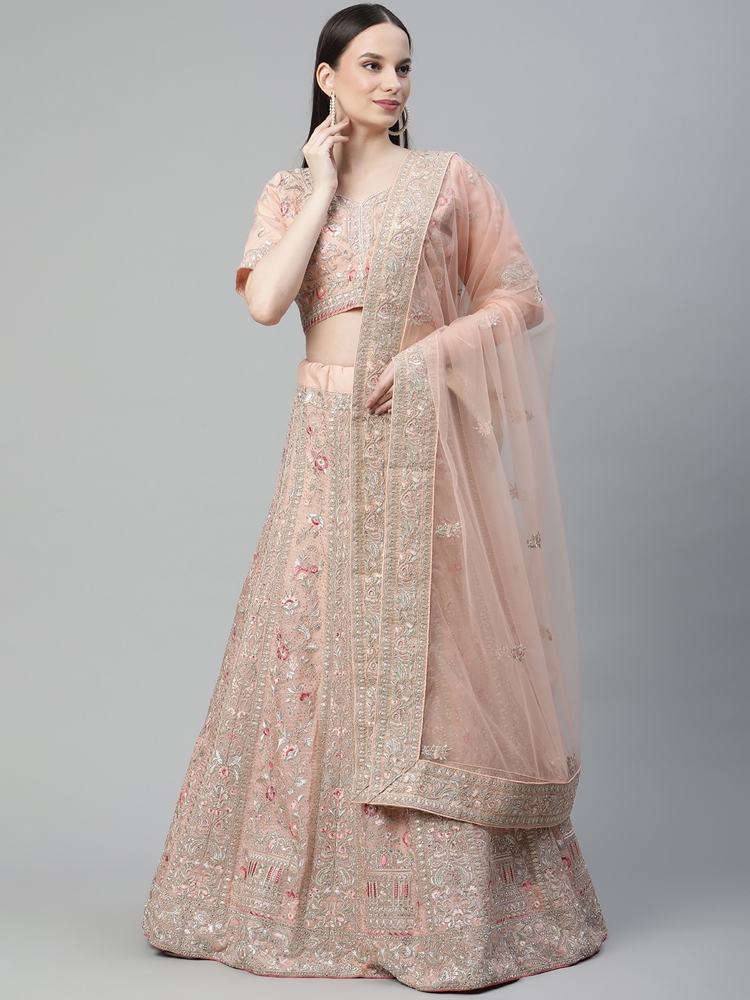 Readiprint Fashions Peach-Coloured Embroidered Unstitched Lehenga & Blouse With Dupatta
Readiprint Fashions Peach-Coloured Embroidered Unstitched Lehenga & Blouse With Dupatta