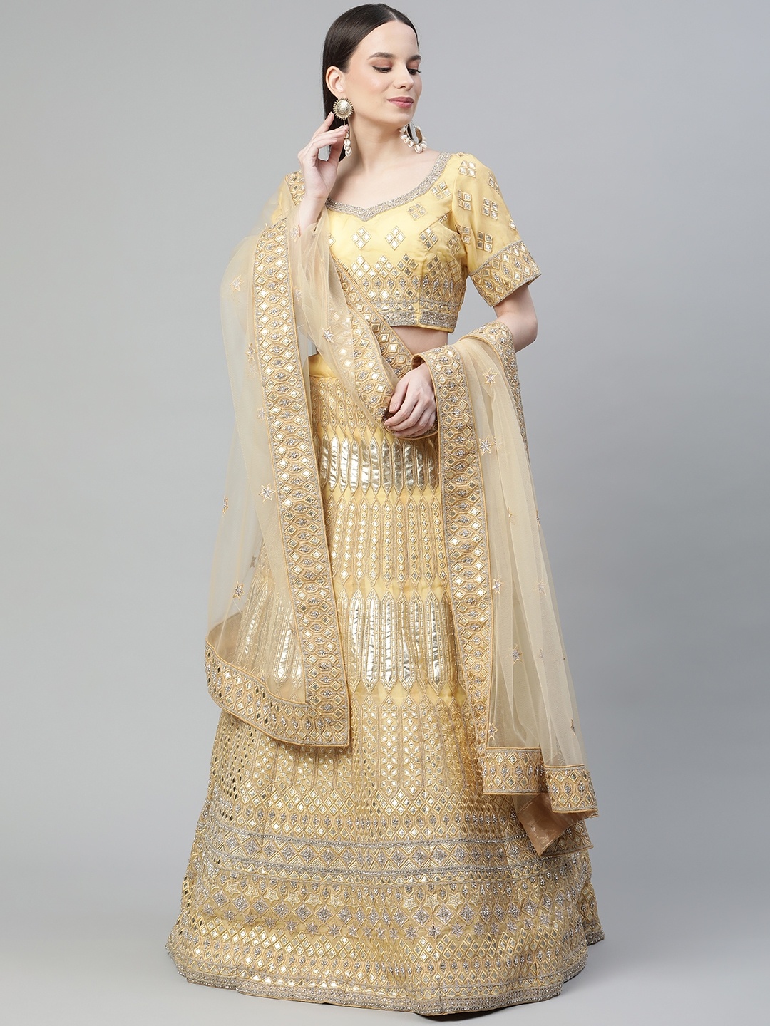 Readiprint Fashions Yellow Embroidered Mirror Work Unstitched Lehenga & Blouse With Dupatta
Readiprint Fashions Yellow Embroidered Mirror Work Unstitched Lehenga & Blouse With Dupatta
