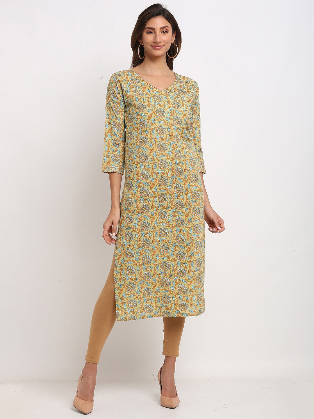 Rajnandini Women Green & Blue Jaipuri Floral Printed Gotta Patti Pure Cambric Cotton Kurta
Rajnandini Women Green & Blue Jaipuri Floral Printed Gotta Patti Pure Cambric Cotton Kurta