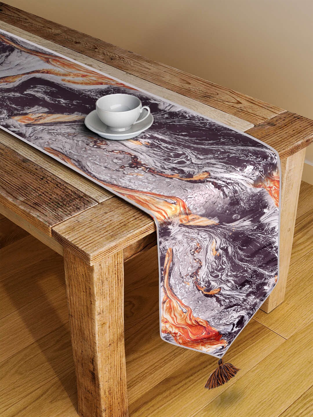 DECOREALM Black & Orange Printed Table Runner